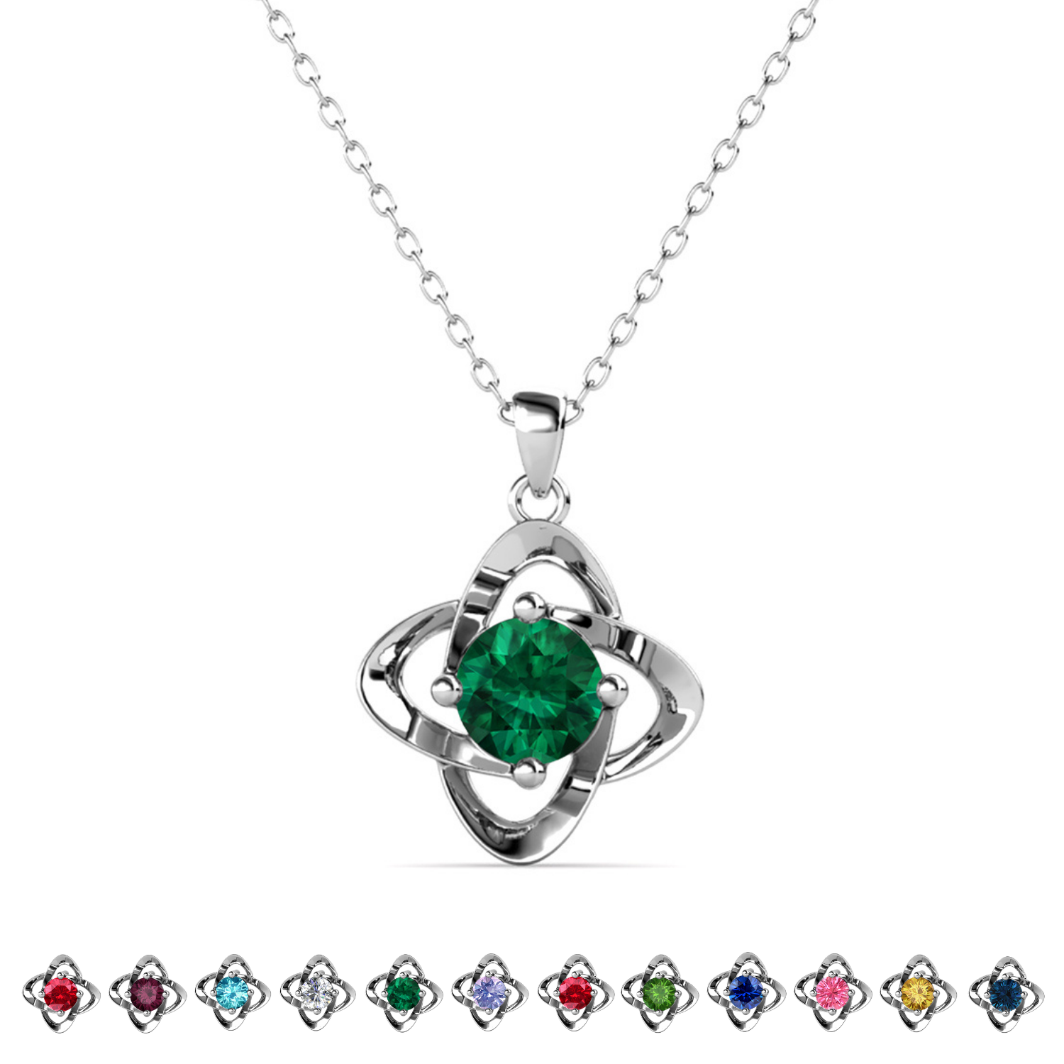 Infinity 18k White Gold Plated Birthstone Flower Necklace with Swarovski Crystal