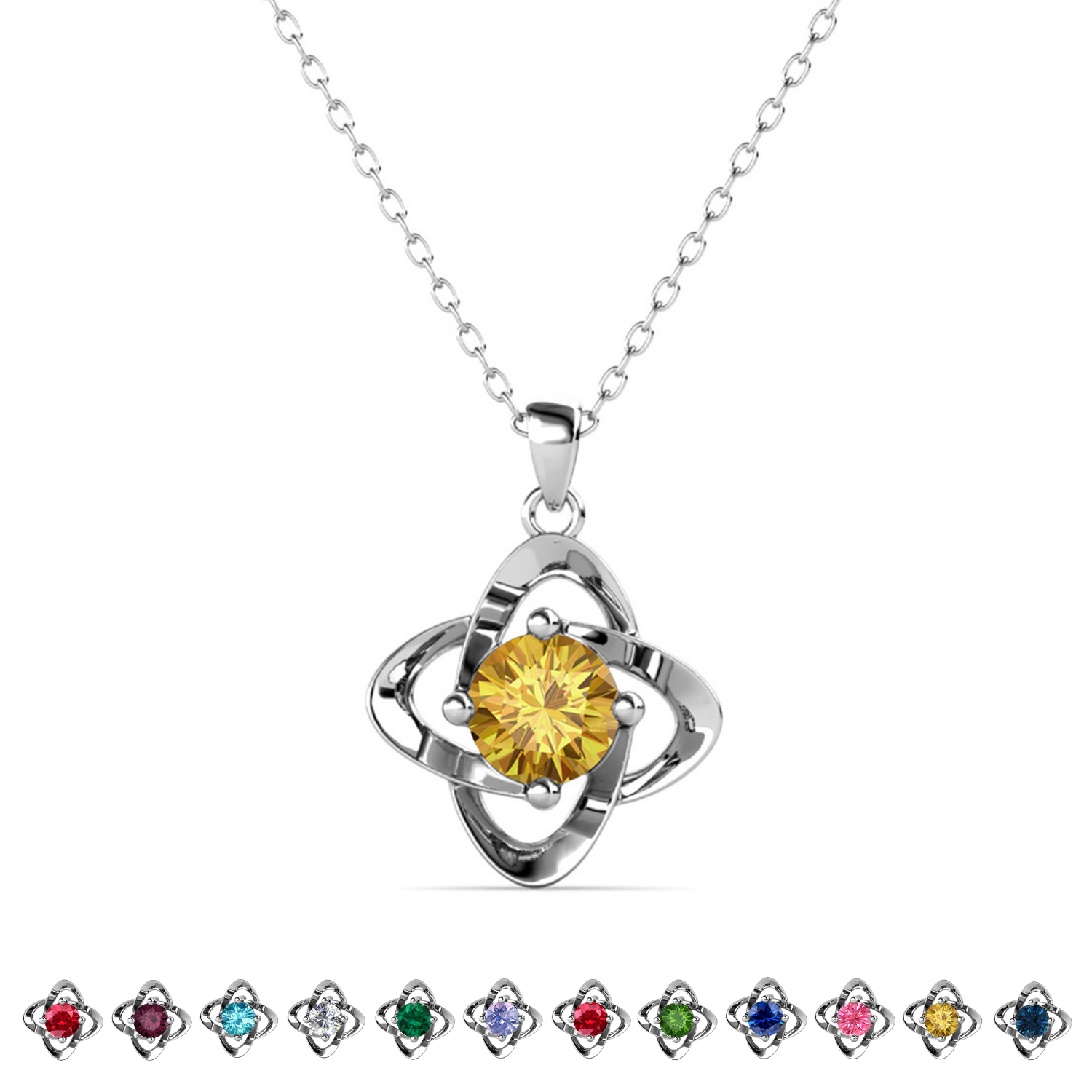 Infinity 18k White Gold Plated Birthstone Flower Necklace with Swarovski Crystal