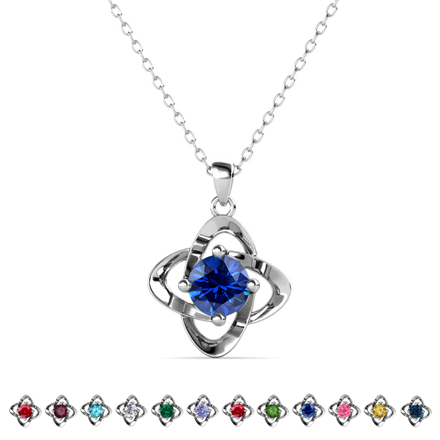Infinity 18k White Gold Plated Birthstone Flower Necklace with Swarovski Crystal