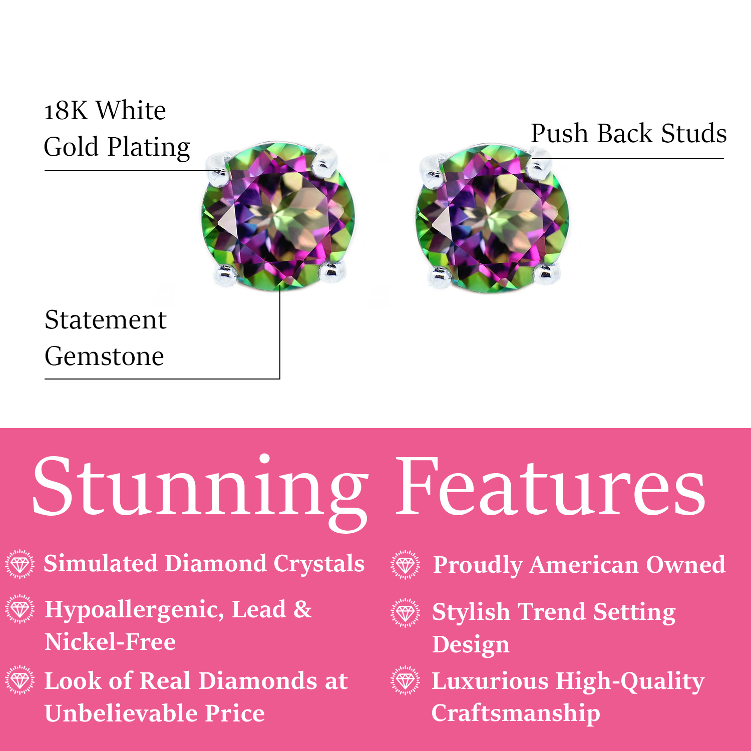 Magnolia 1Ct Sterling Silver Stud Earrings with Gemstones