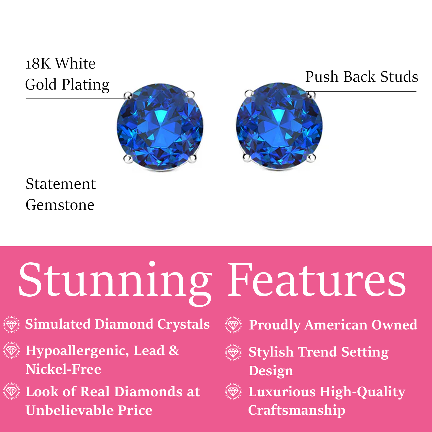 Magnolia 1Ct Sterling Silver Stud Earrings with Gemstones