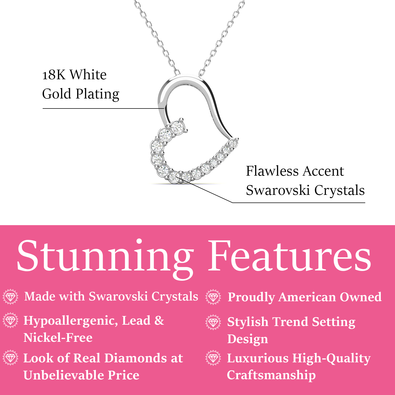 Capri 18k White Gold Plated Silver Heart Necklace with Swarovski Crystals