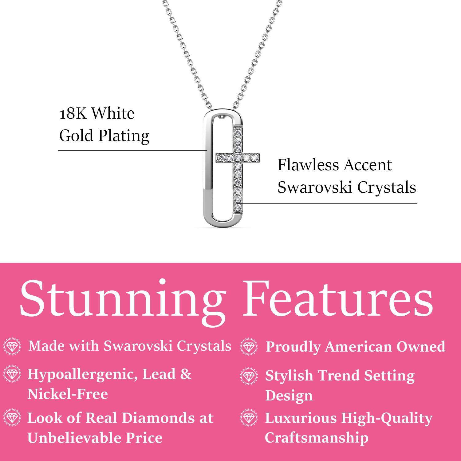 Lona 18k White Gold Plated Silver Cross Necklace with Swarovski Crystals