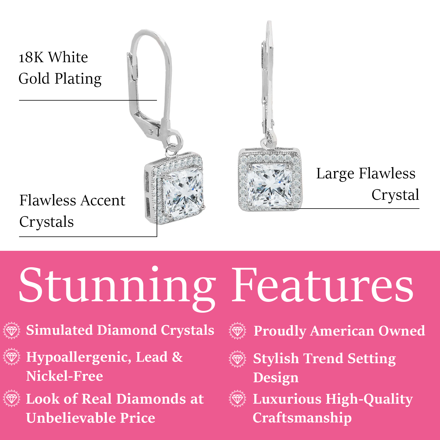 Maeve 18k White Gold Plated Drop Dangle Halo Earrings with Swarovski Crystals