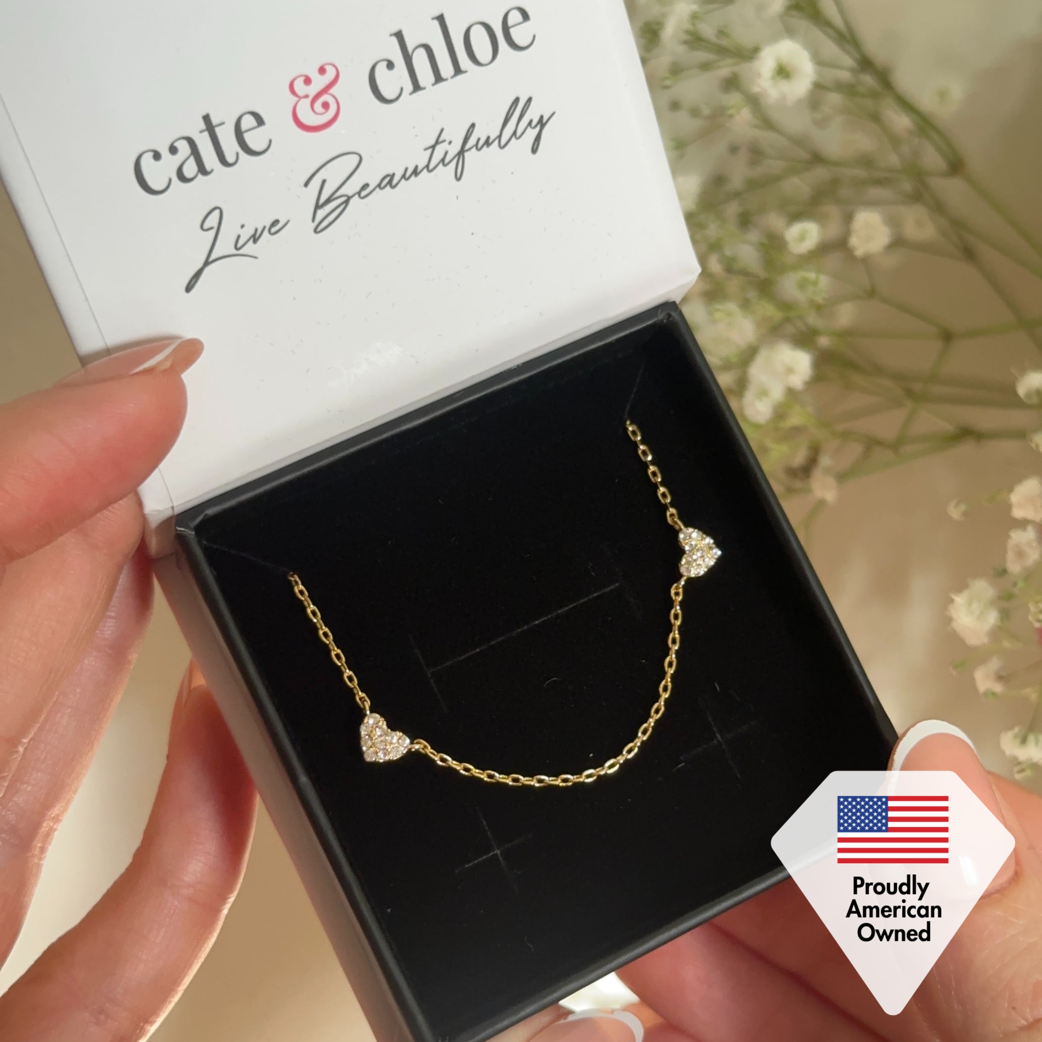 Irene 18k White Gold Plated Heart Station Necklace with Swarovski Crystals