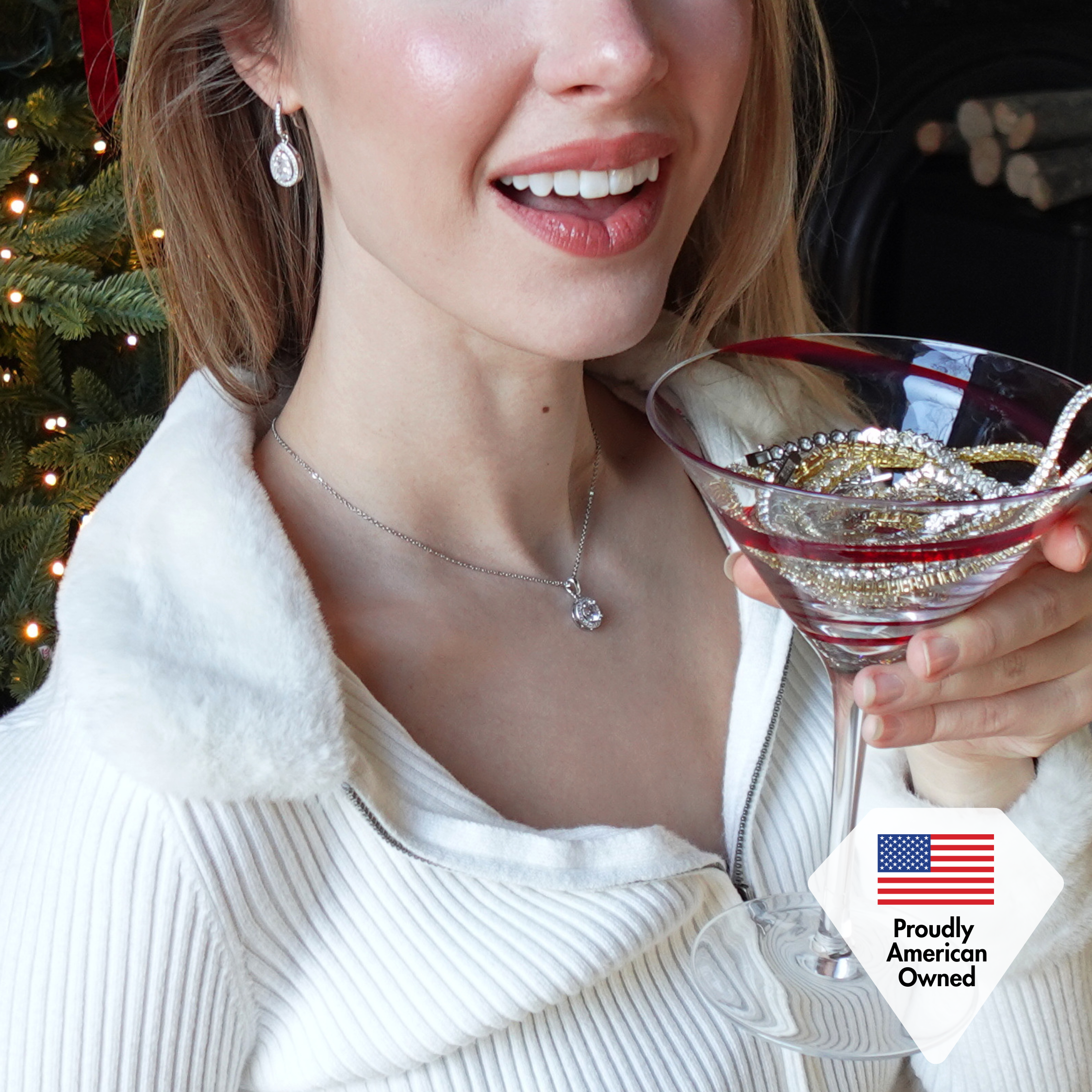 Isabel 18k White Gold Plated Halo Teardrop Earrings with Simulated Diamond Crystals