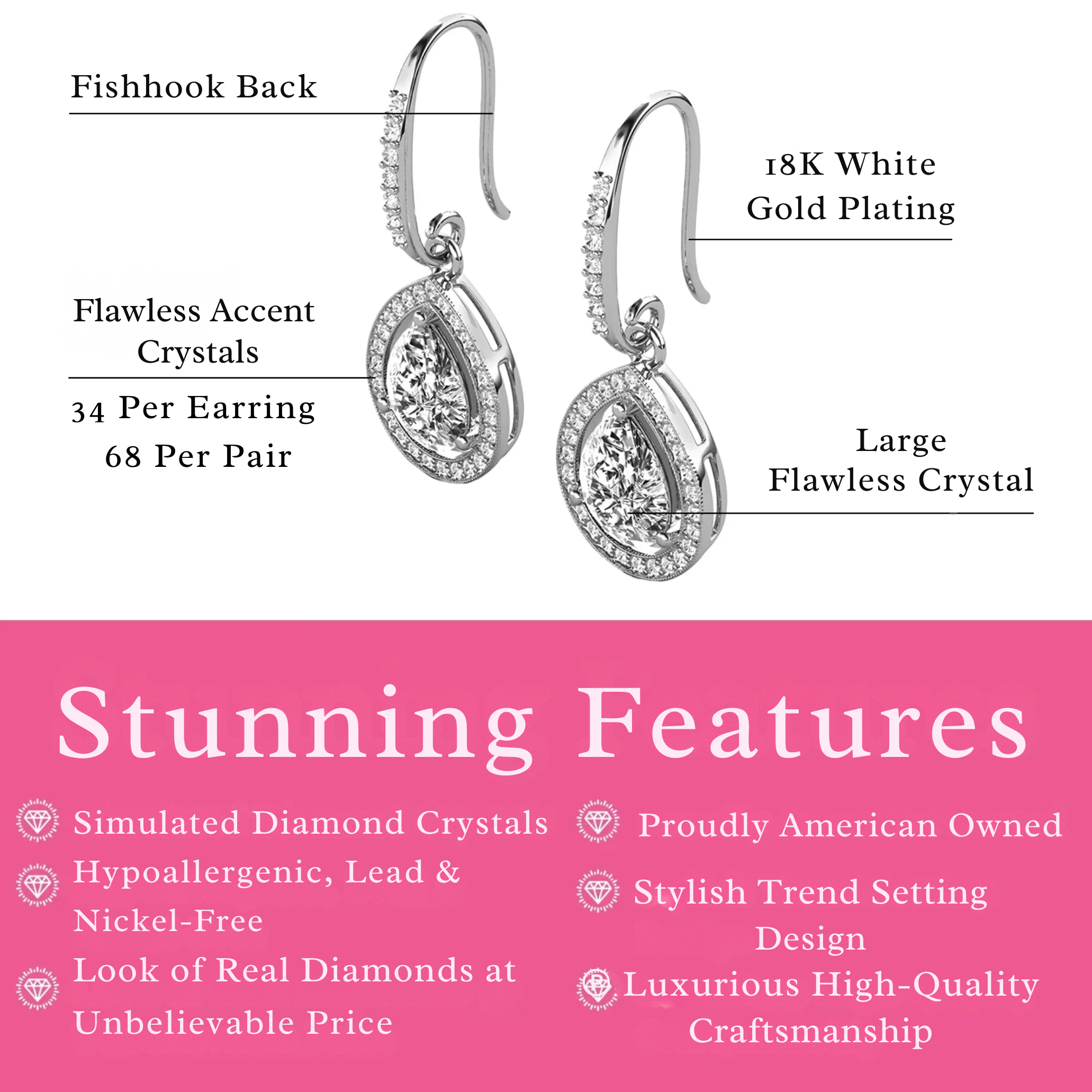 Isabel 18k White Gold Plated Halo Teardrop Earrings with Simulated Diamond Crystals