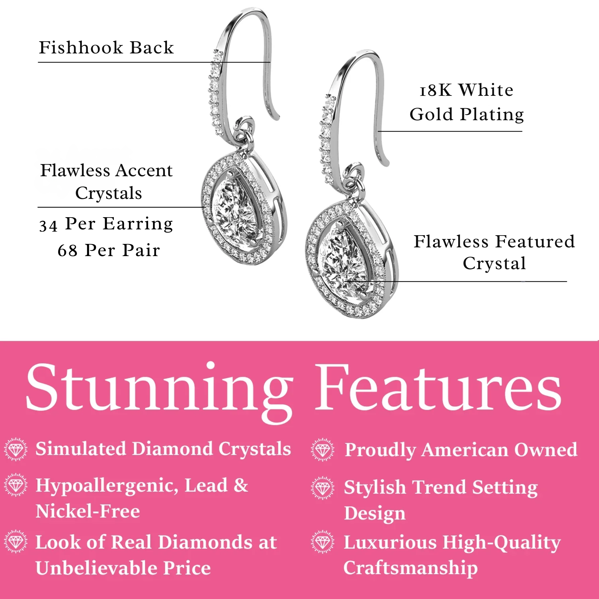 Isabel 18k White Gold Plated Halo Teardrop Necklace with Simulated Diamond Crystal
