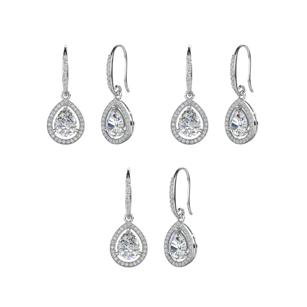 Isabel 18k White Gold Plated Halo Tear drop Earrings with Simulated Diamond Crystals