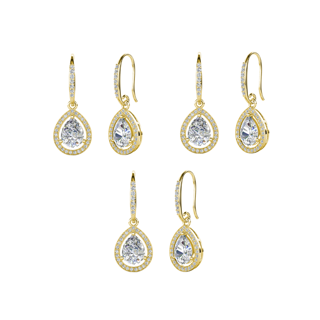 Isabel 18k White Gold Plated Halo Tear drop Earrings with Simulated Diamond Crystals