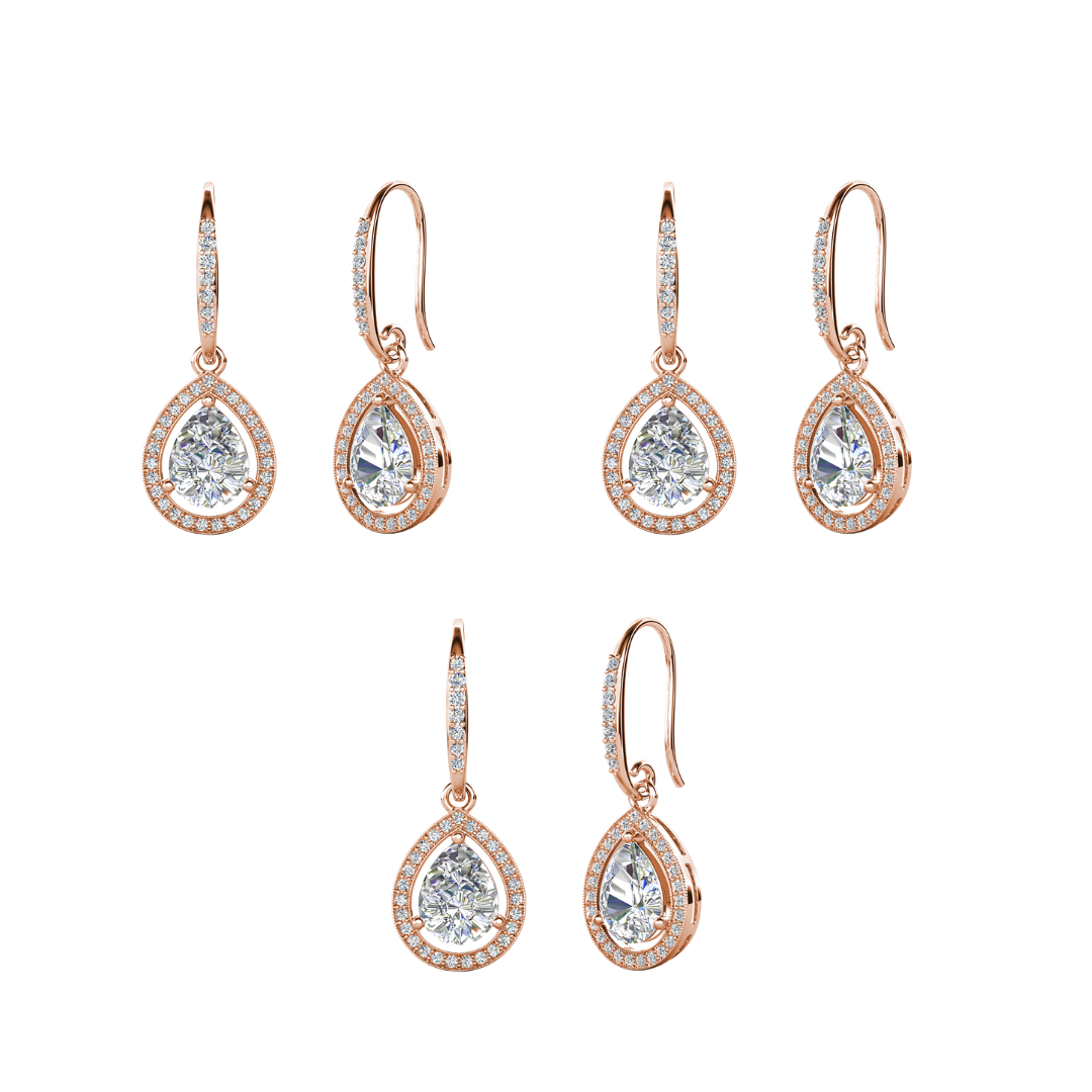 Isabel 18k White Gold Plated Halo Tear drop Earrings with Simulated Diamond Crystals