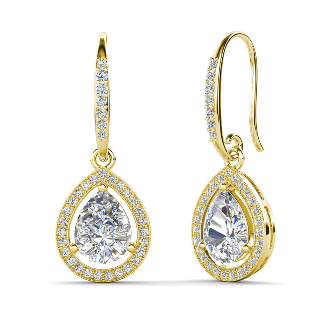 Isabel 18k White Gold Plated Halo Teardrop Earrings with Simulated Diamond Crystals