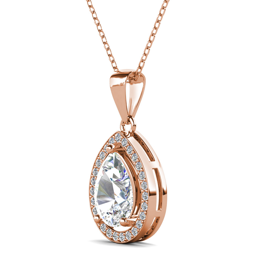 Isabel 18k White Gold Plated Halo Teardrop Necklace with Simulated Diamond Crystal