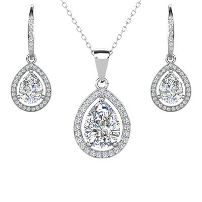 Isabel 18k White Gold Plated Drop Earrings and Necklace Jewelry Set with Simulated Diamond Crystals