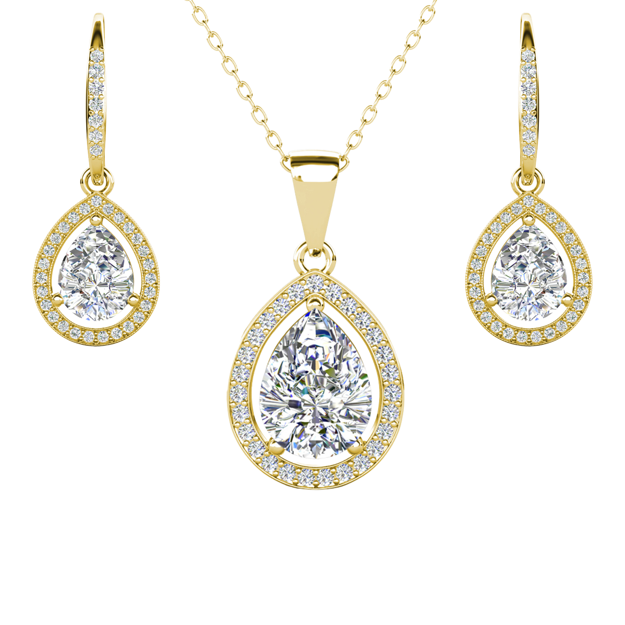 Isabel 18k White Gold Plated Drop Earrings and Necklace Jewelry Set with Simulated Diamond Crystals