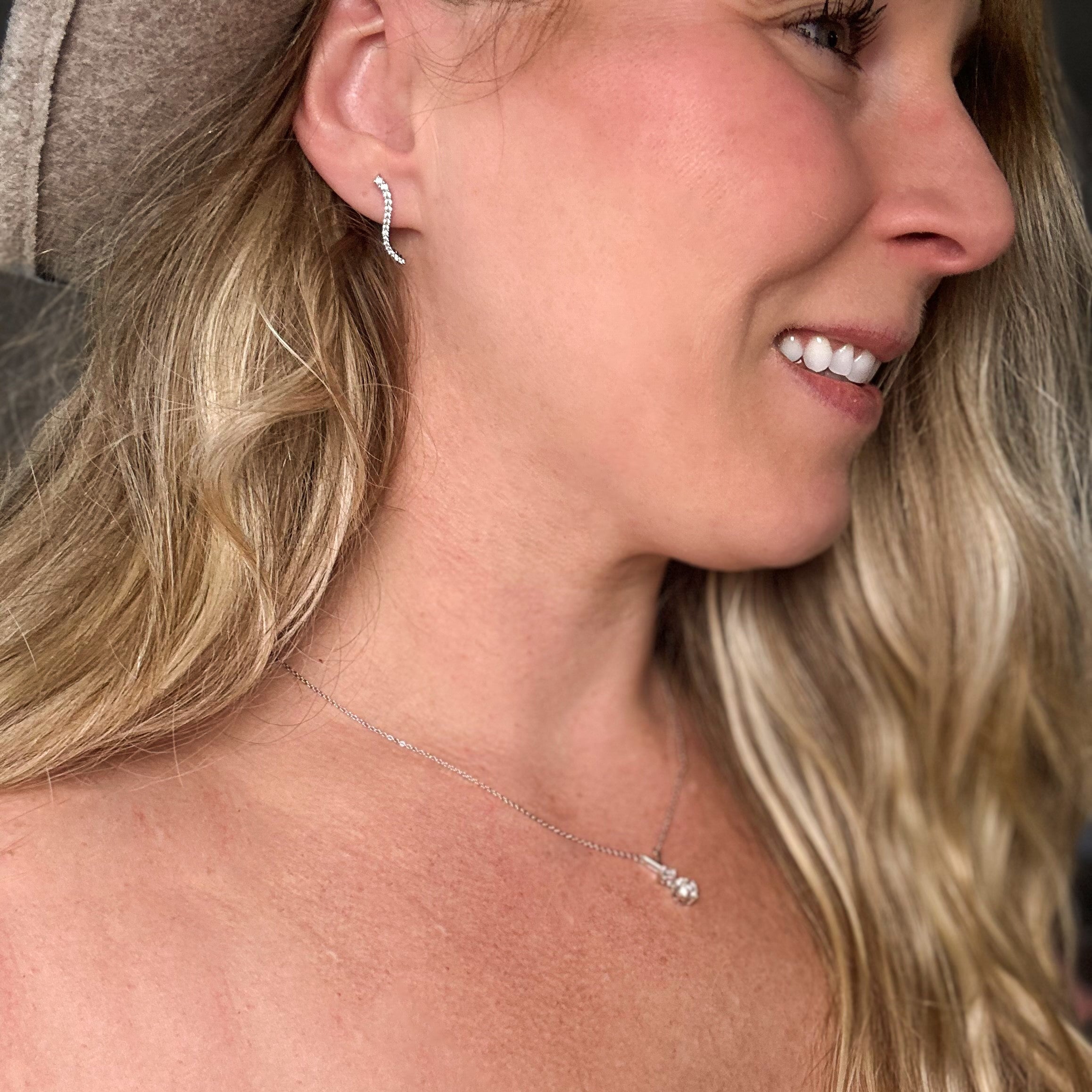 Isabella 18k White Gold Plated Sterling Silver Ear Climber Earrings with Simulated Diamond Crystals