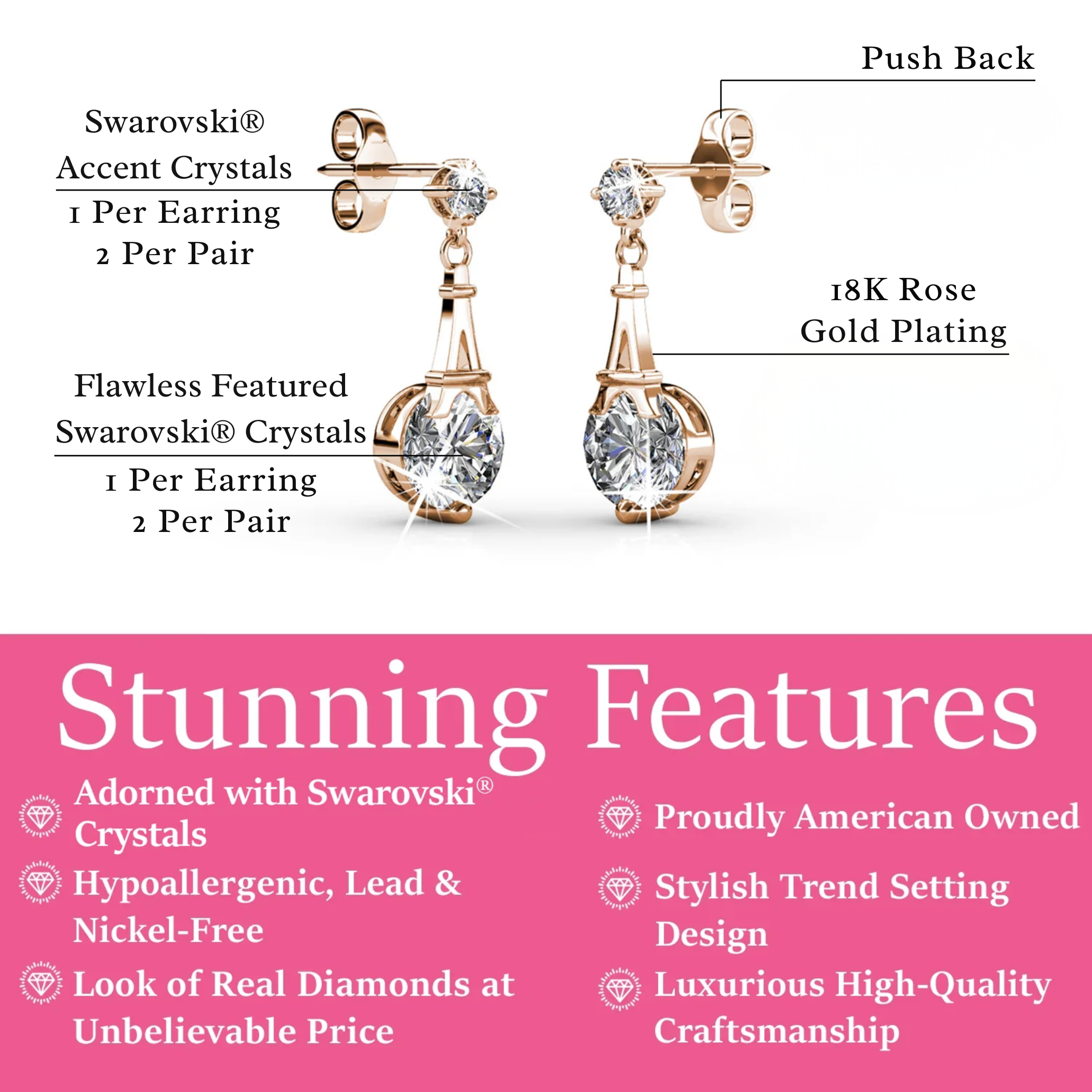 Isla 18k White Gold Plated Dangle Earrings with Round Swarovski Crystals