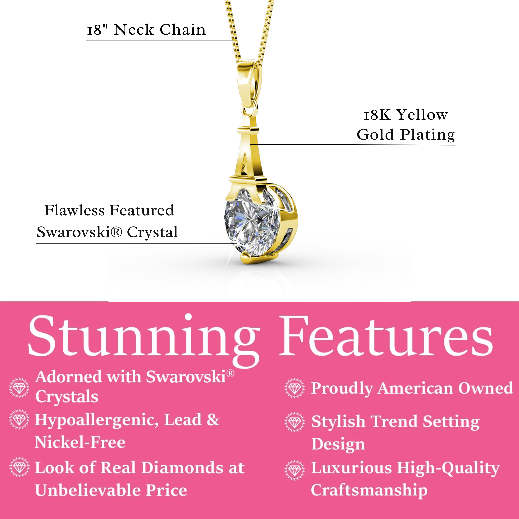 Isla 18k White Gold Plated Pendant Necklace with Round Swarovski Crystal