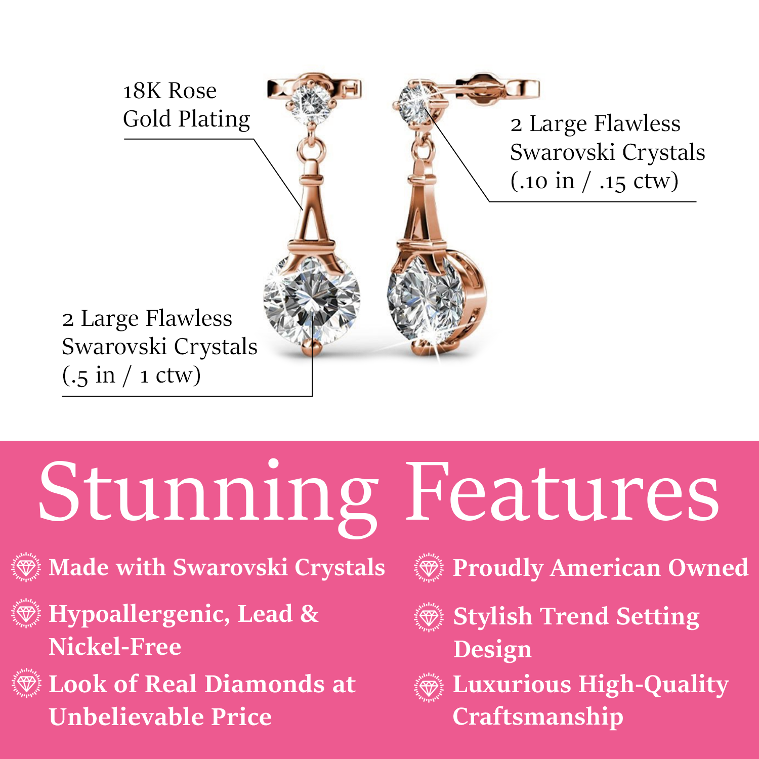 Isla 18k White Gold Plated Dangle Stud Earrings with Round Swarovski Crystals