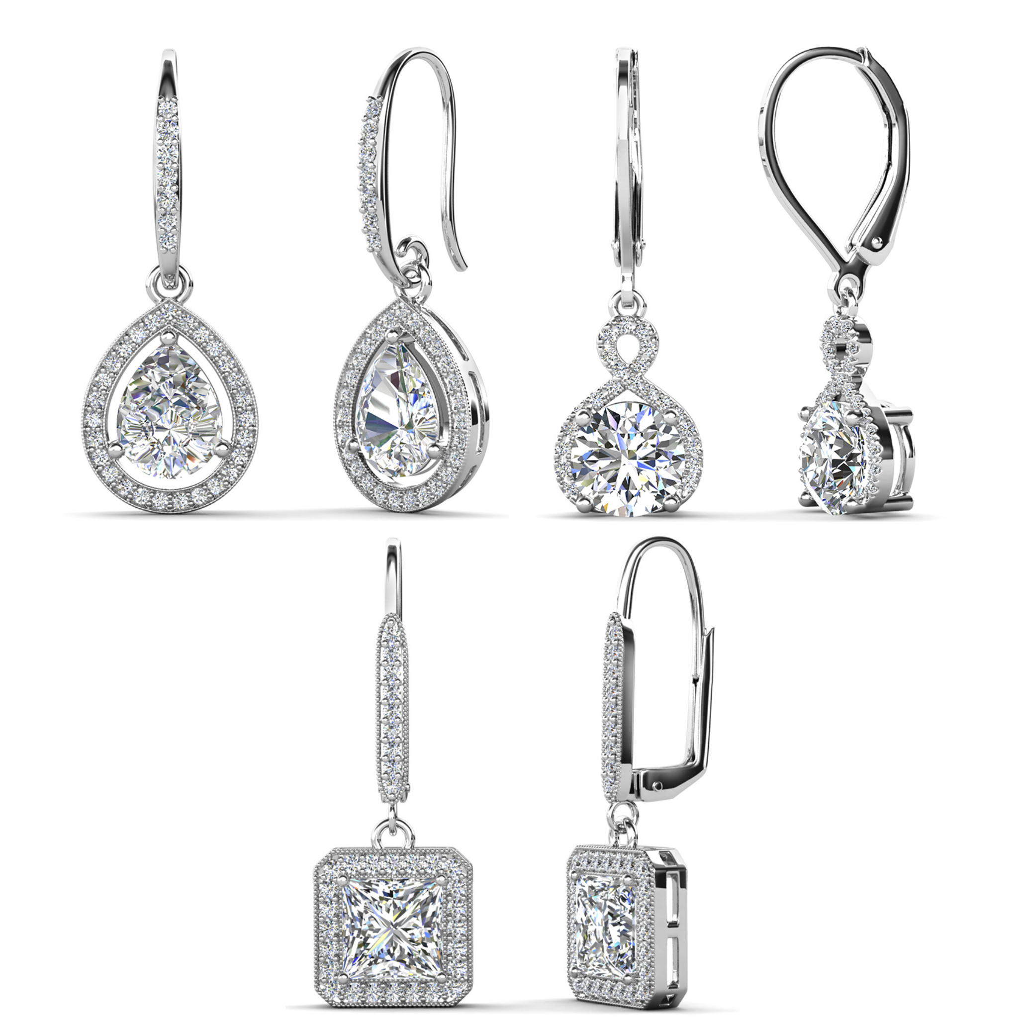 Ivy, Alessandra, Isabel Drop Dangle White Gold Plated Earrings for Women (3 Pair Set)