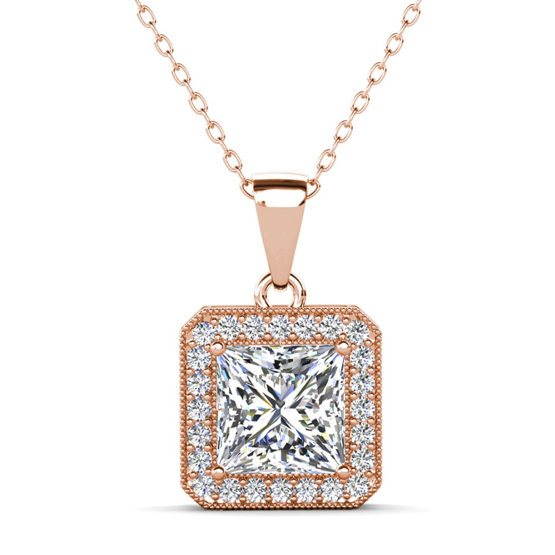 Ivy 18k White Gold Plated Pendant Necklace with Simulated Diamond Crystals