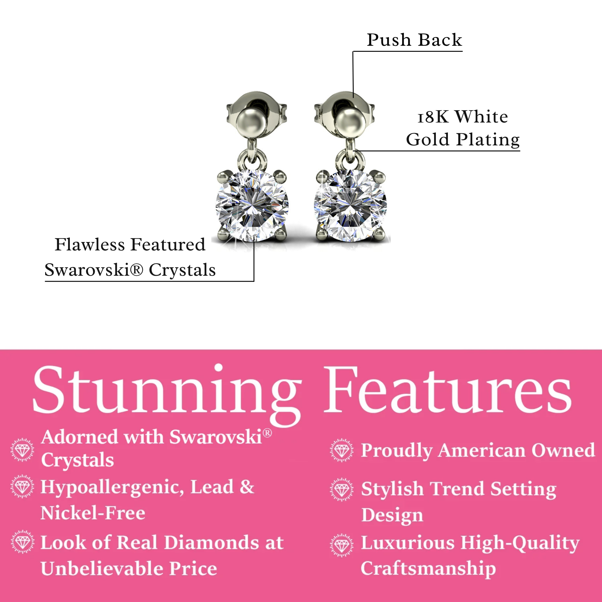 Aretes colgantes con cristales colgantes chapados en oro blanco de 18 k Jamie