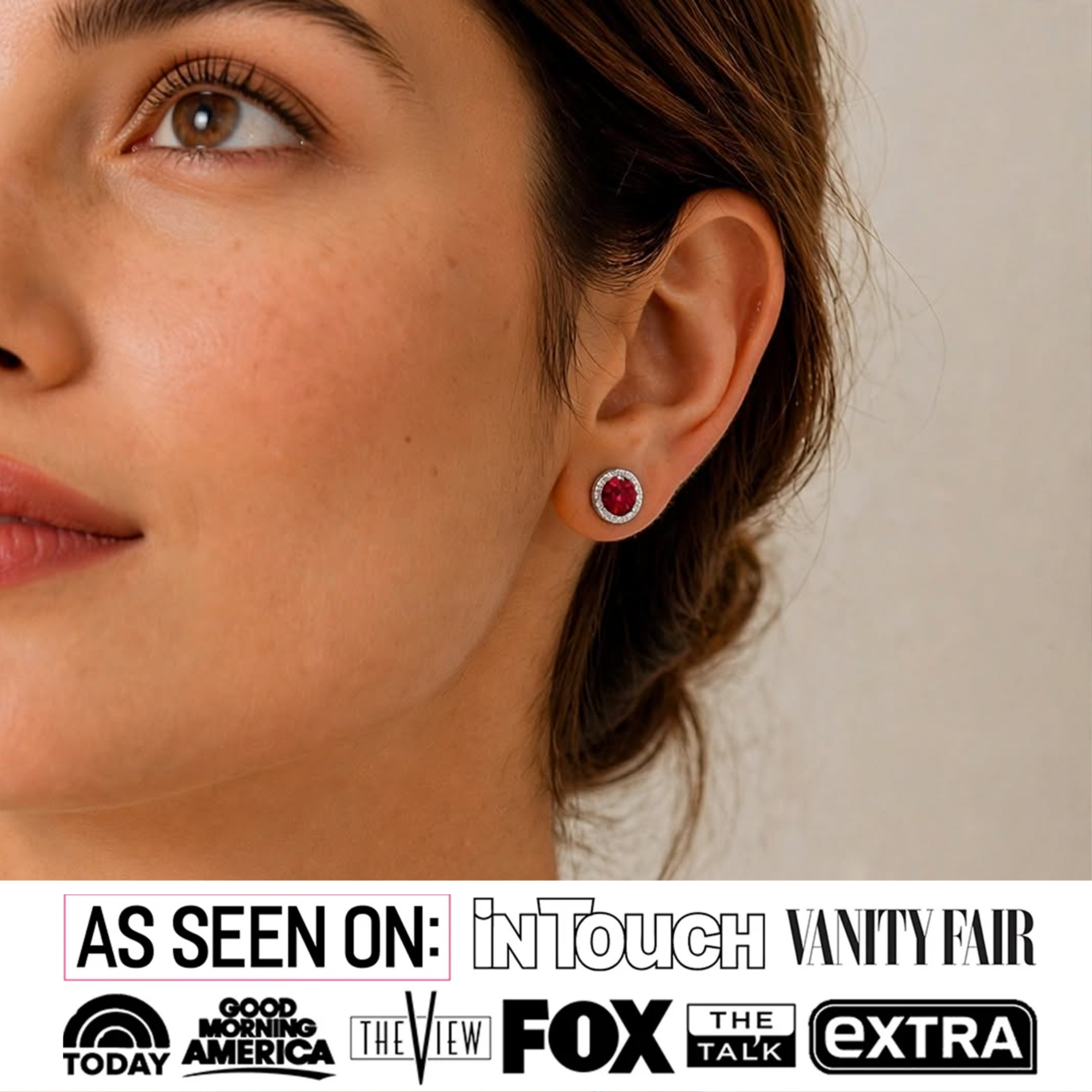 Aretes con halo de piedra natal chapado en oro blanco real de 18 k y cristales de talla redonda