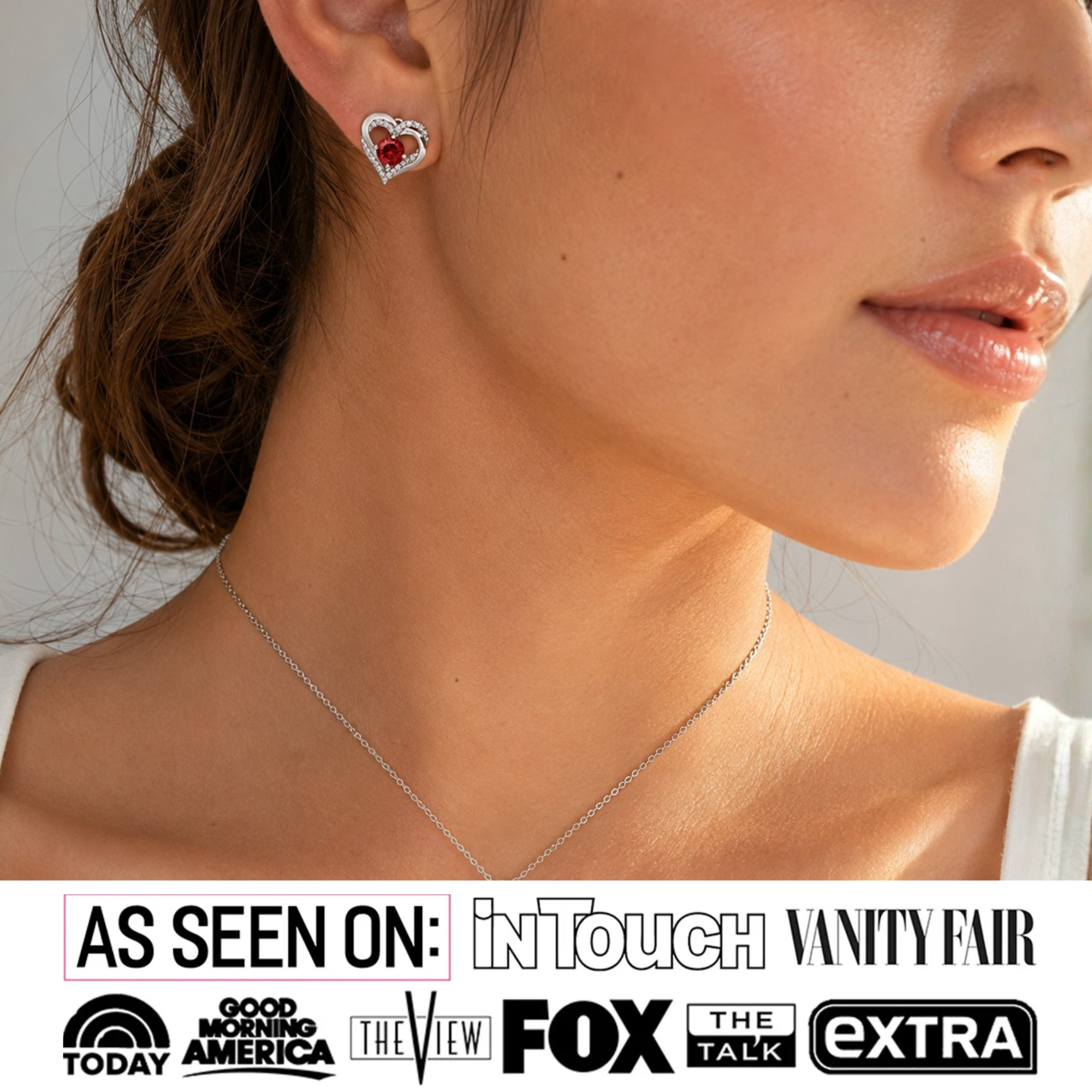 Forever Birthstone 18k White Gold Plated Double Heart Stud Earrings with Swarovski Crystals