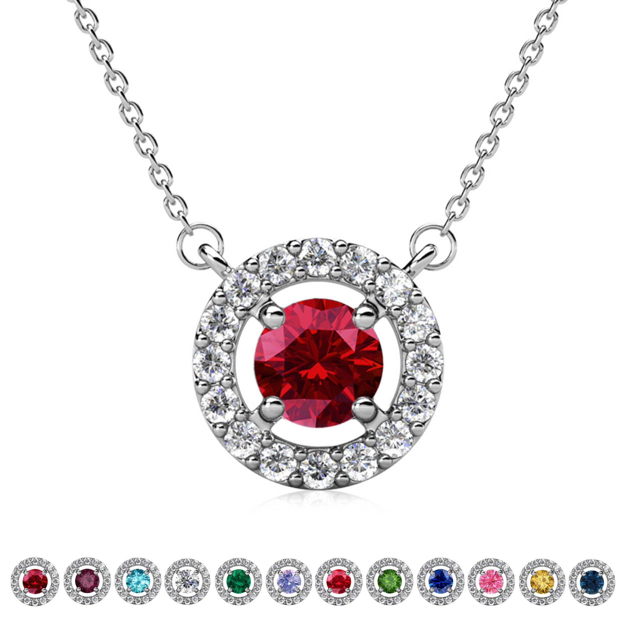 Royal Birthstone 18k White Gold Plated Halo Necklace with Round Cut Swarovski Crystals