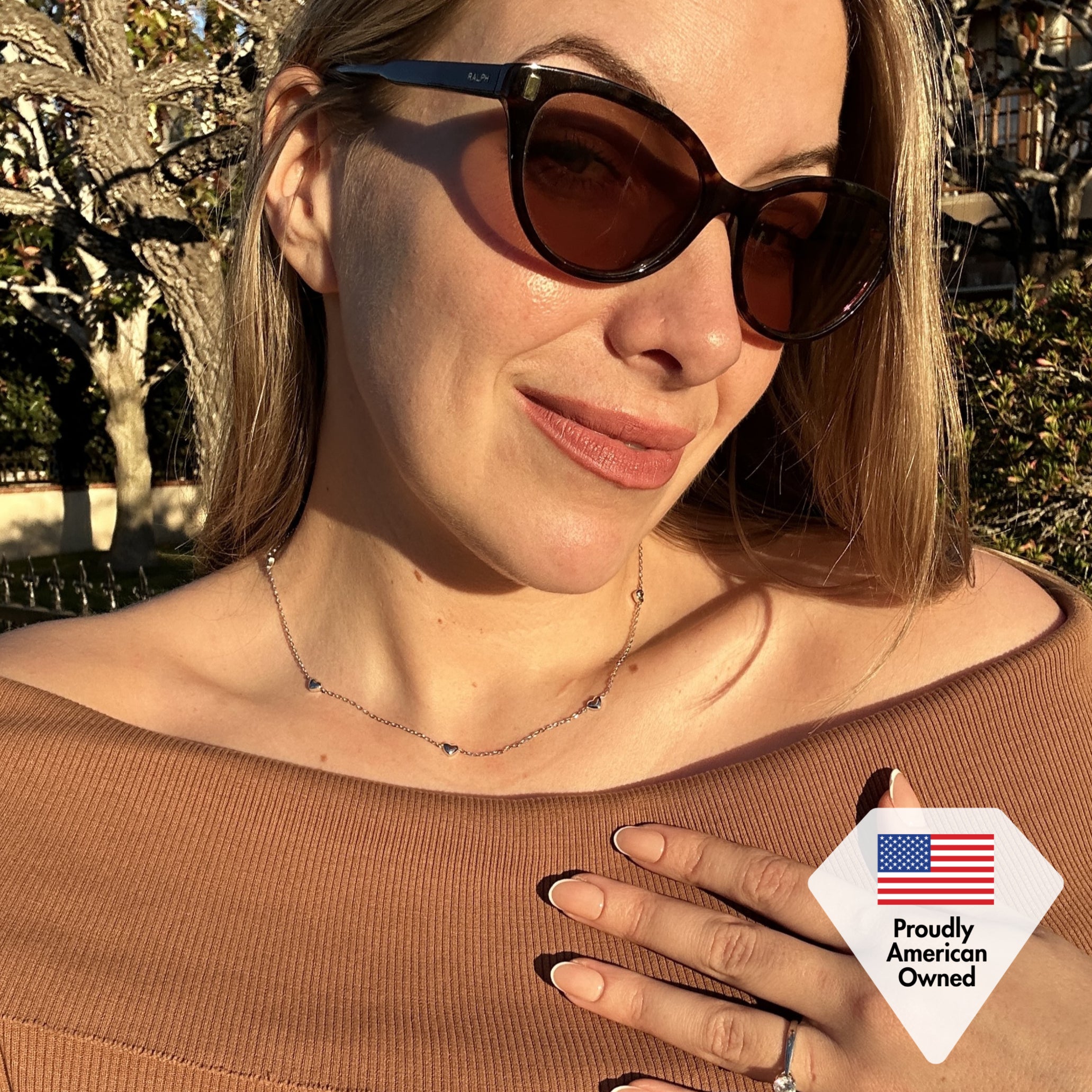 Jane 18k White Gold Plated Heart Station Necklace