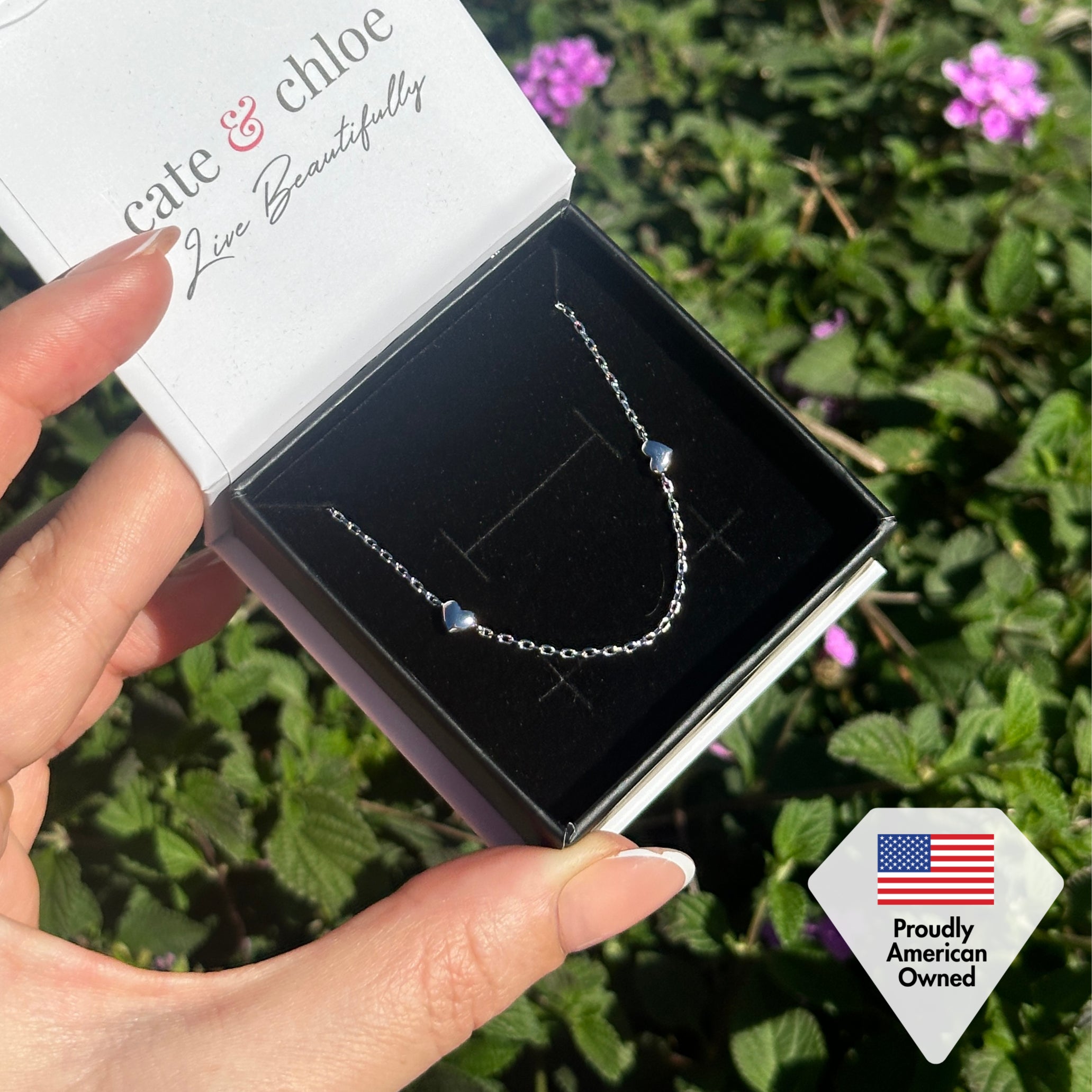 Jane 18k White Gold Plated Heart Station Necklace