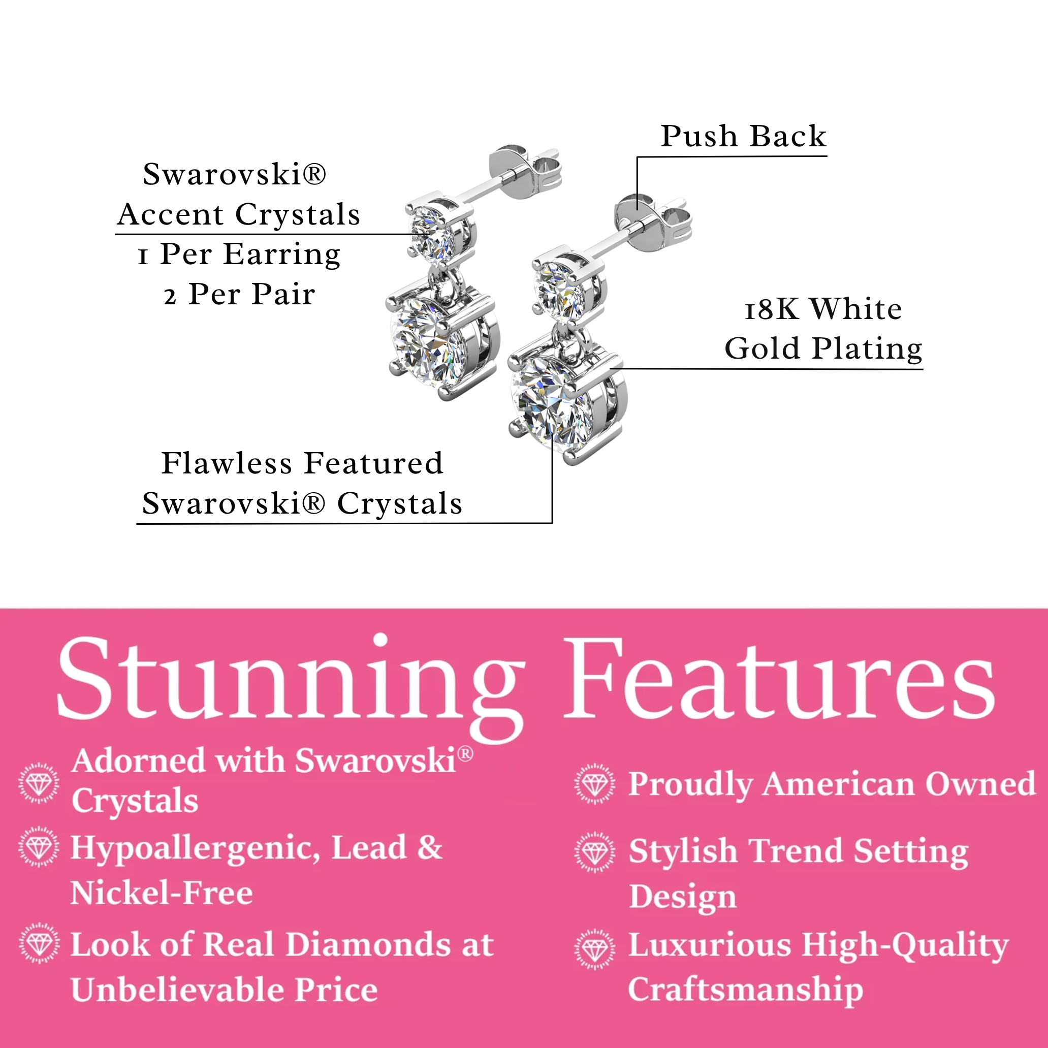 Jasmine 18k White Gold Plated Drop Earrings with Swarovski Crystals