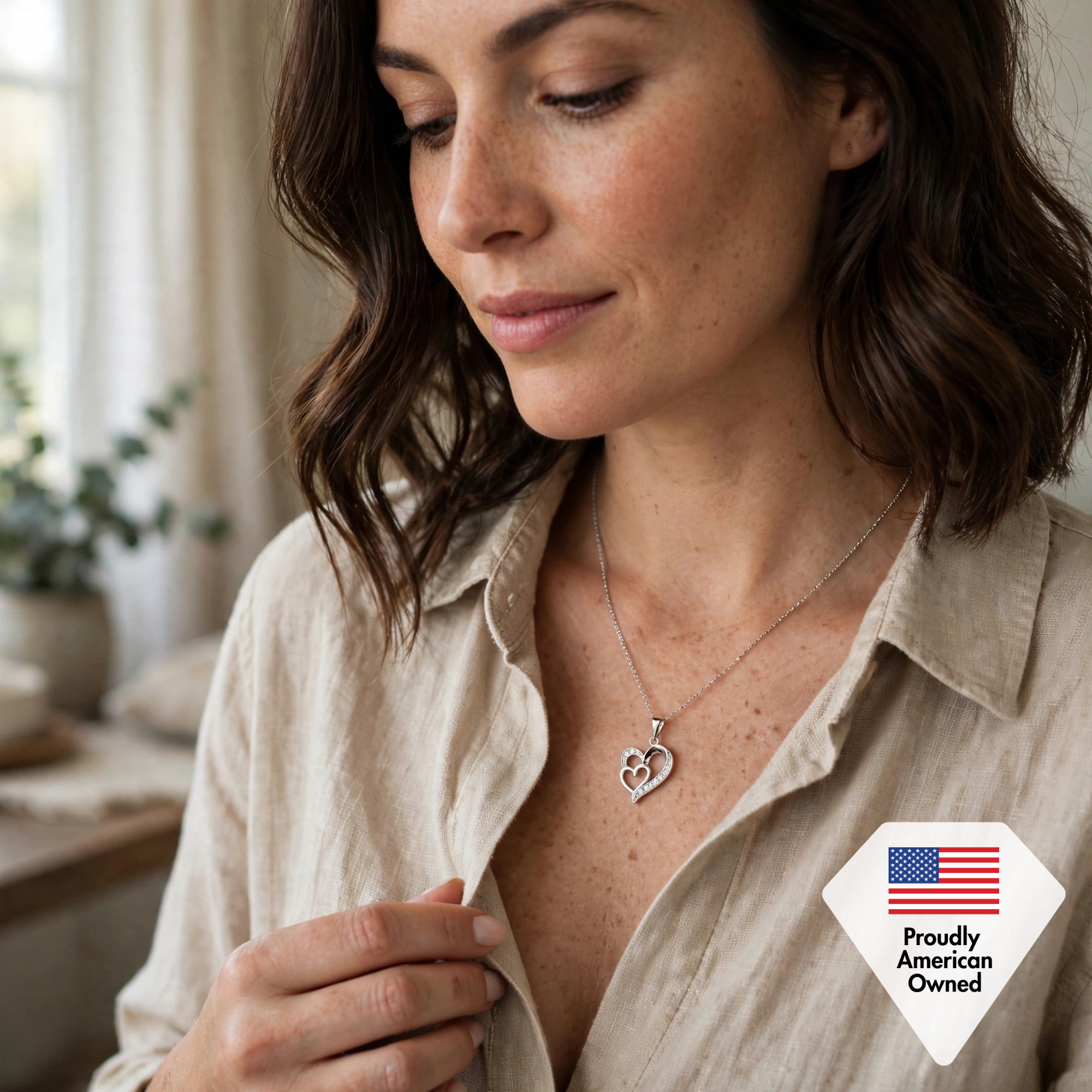 Jennifer 18k White Gold Plated Double Heart Necklace with Swarovski Crystals
