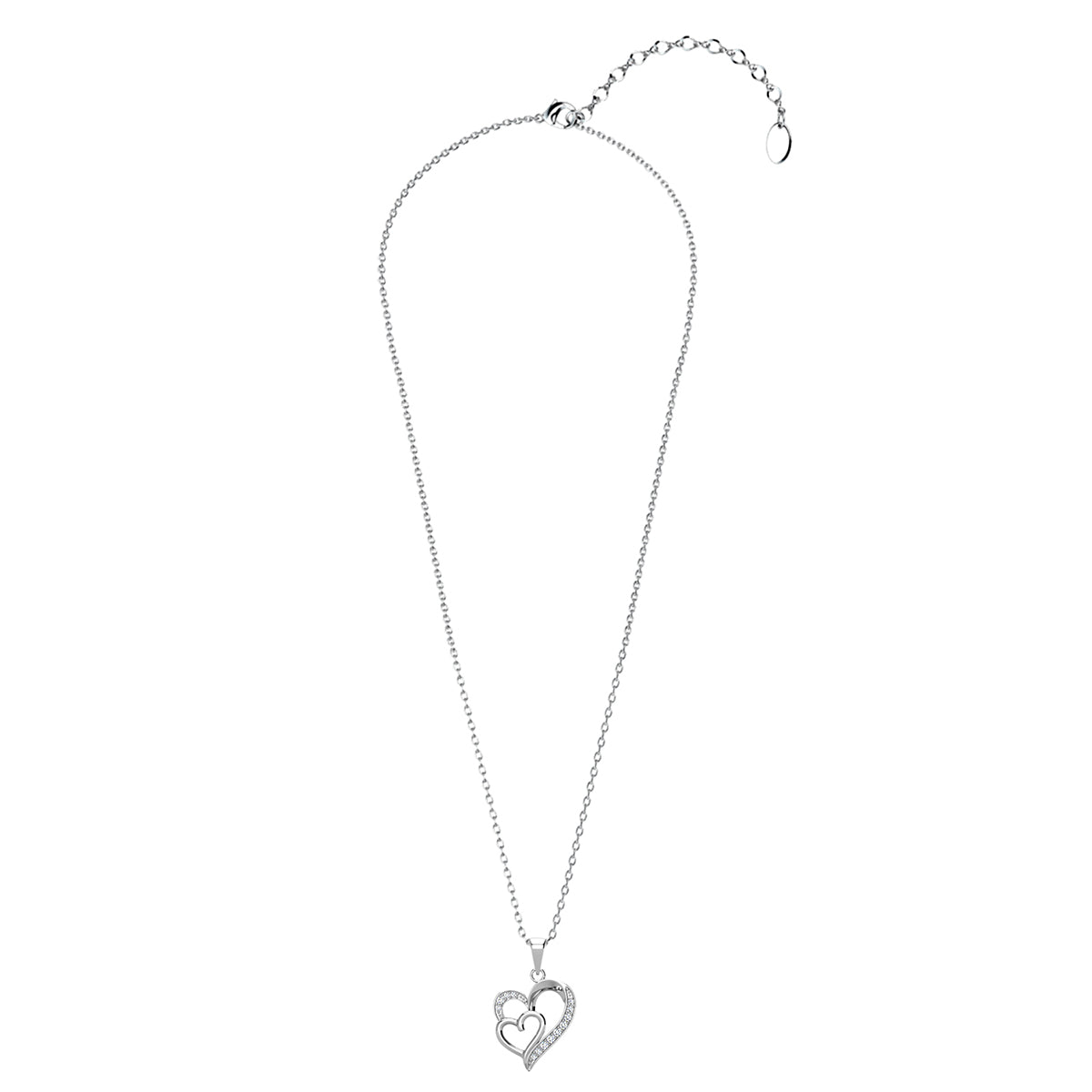 Jennifer 18k White Gold Plated Double Heart Necklace with Swarovski Crystals