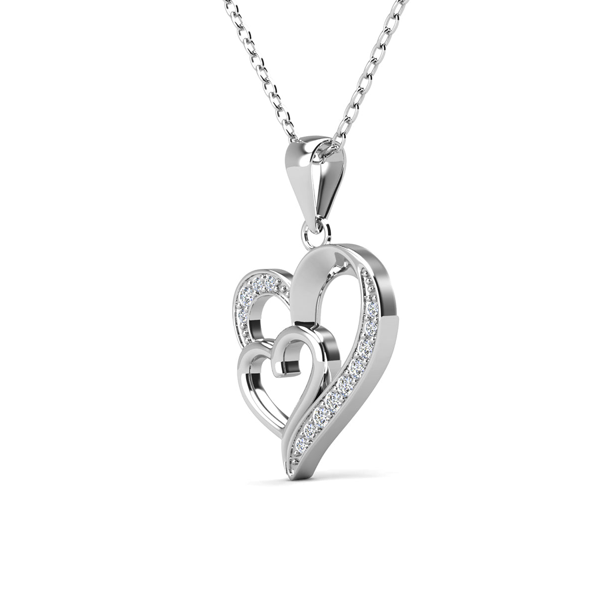 Jennifer 18k White Gold Plated Double Heart Necklace with Swarovski Crystals