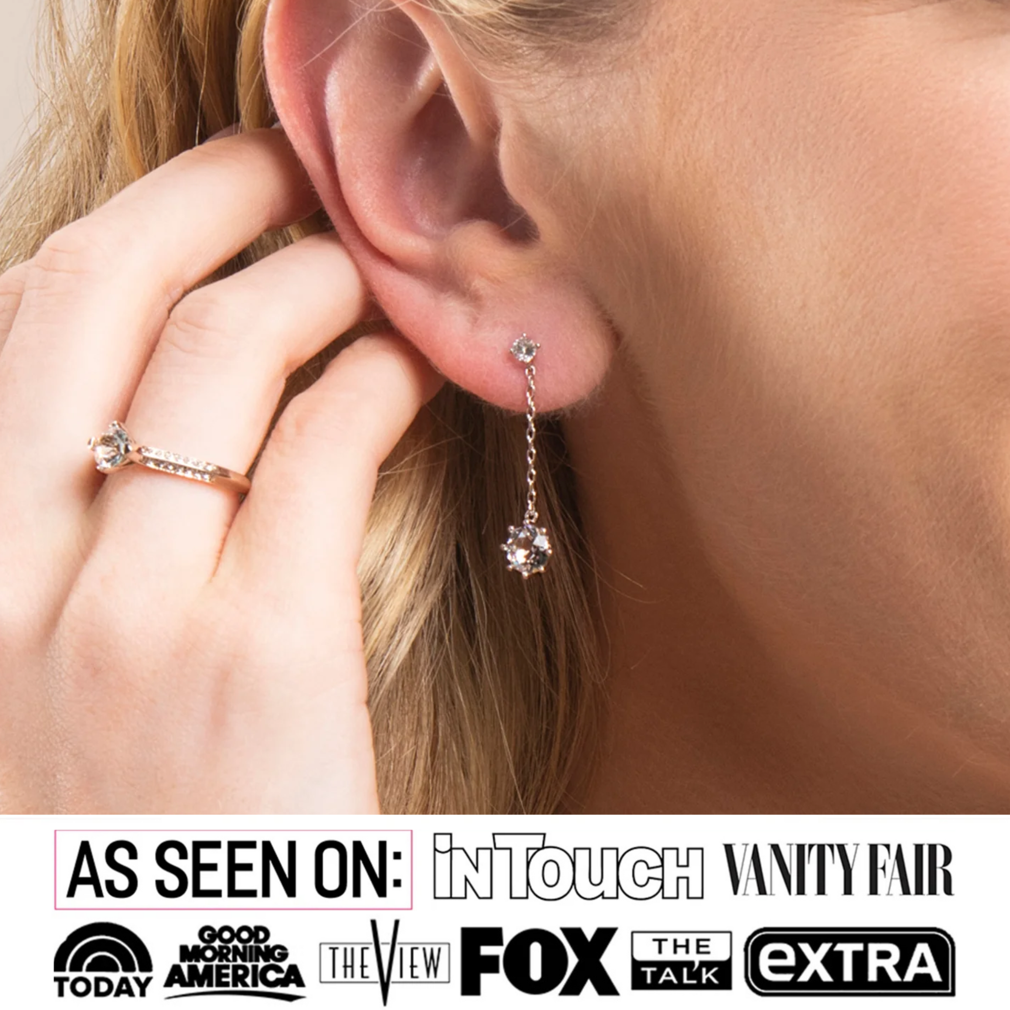 Jessie 18K 镀白金水晶吊坠耳钉