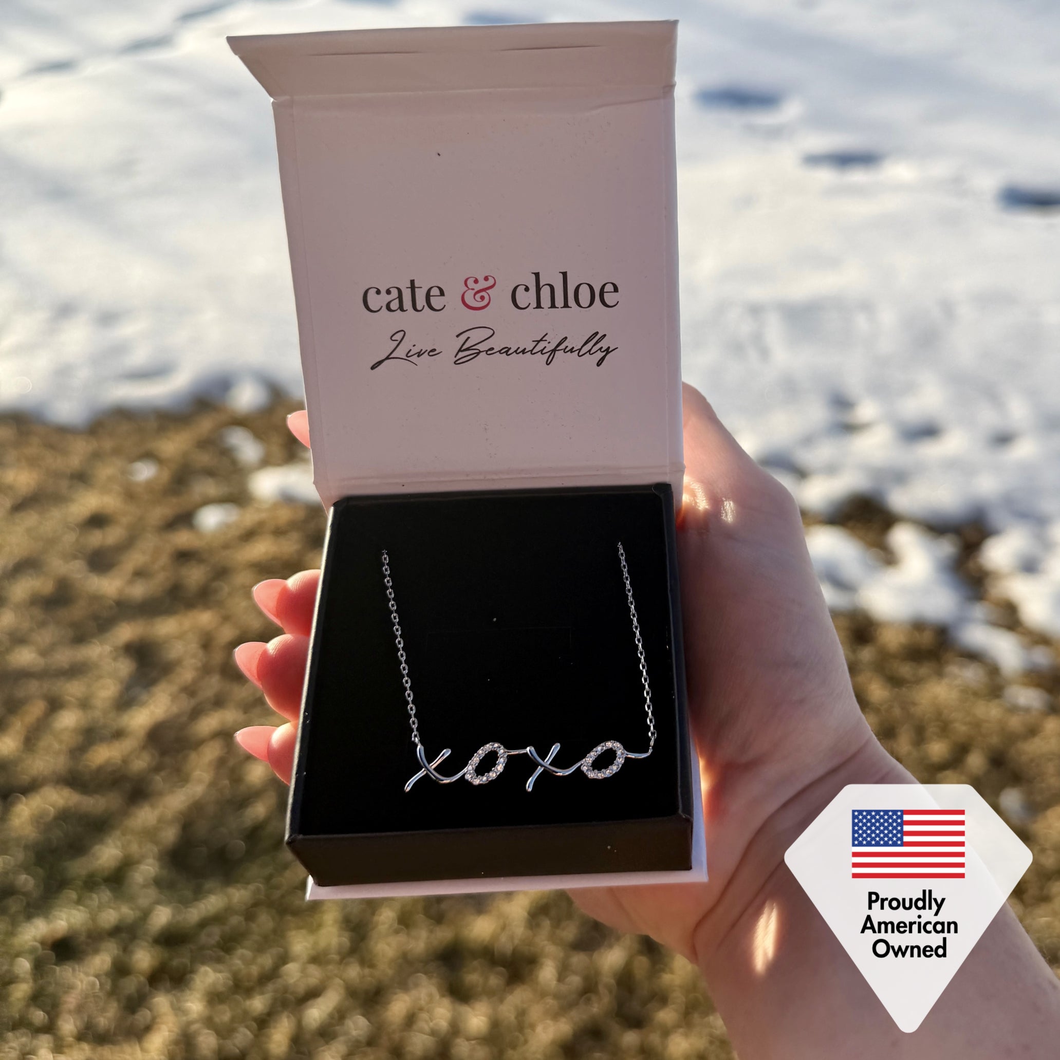 Jocelyn 18k Yellow Gold Plated XOXO Pendant Necklace & Strength and Peace Boho Card