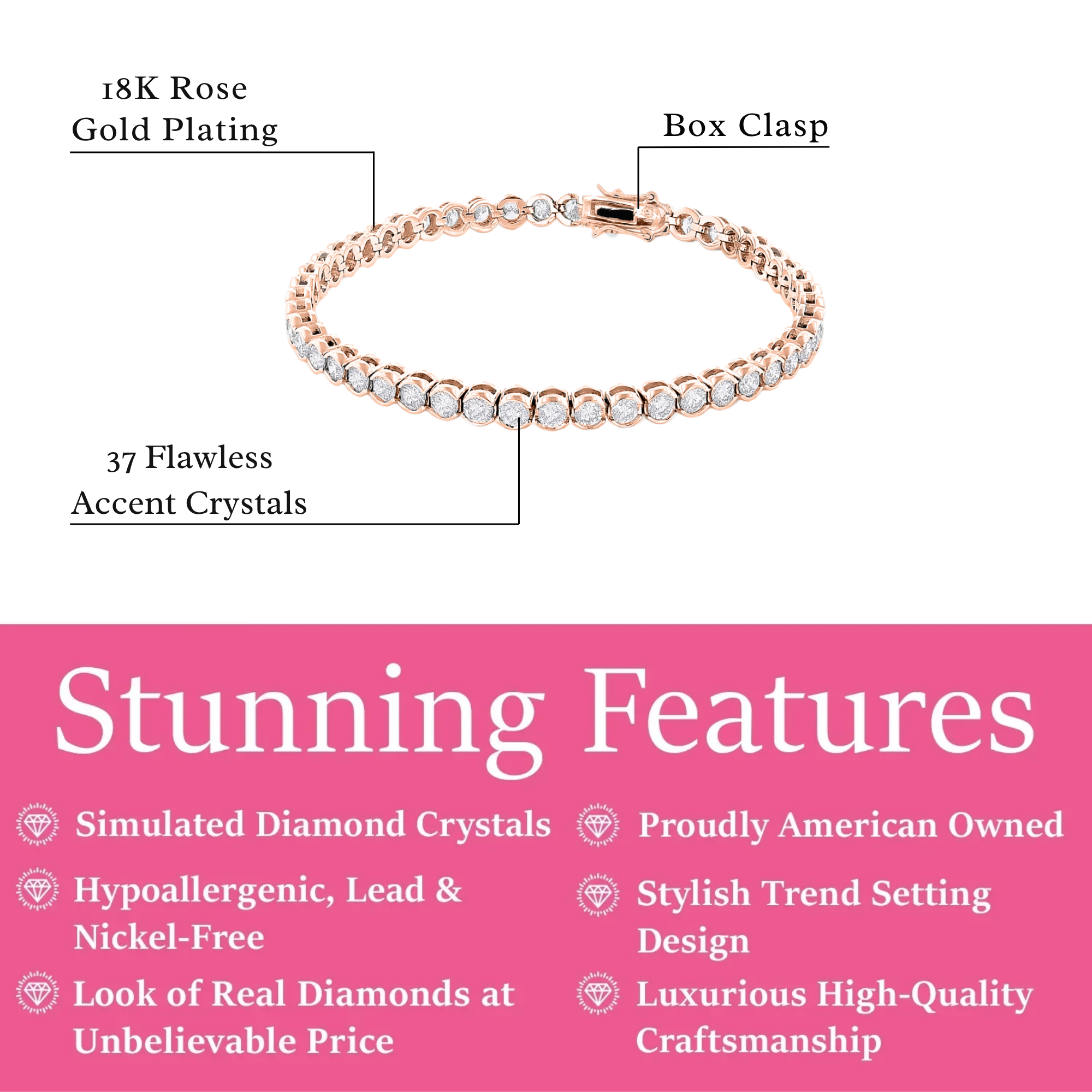 Joelle 18k White Gold Plated Tennis Bracelet with Simulated Diamond Crystals
