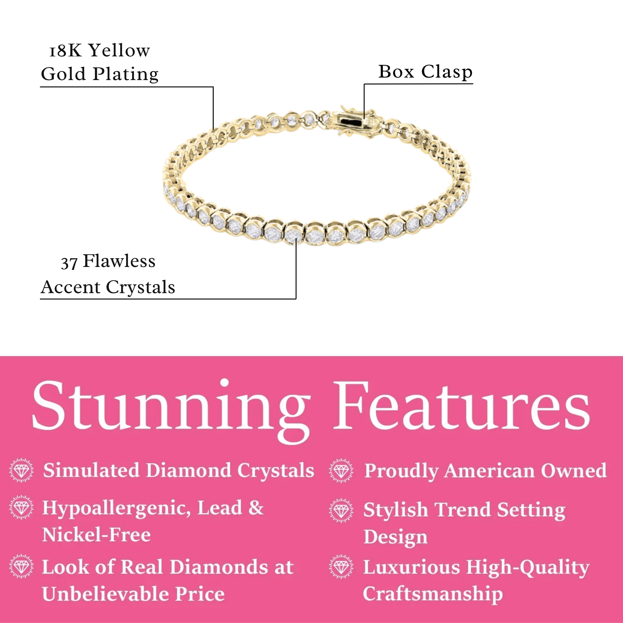 Joelle 18k White Gold Plated Tennis Bracelet with Simulated Diamond Crystals