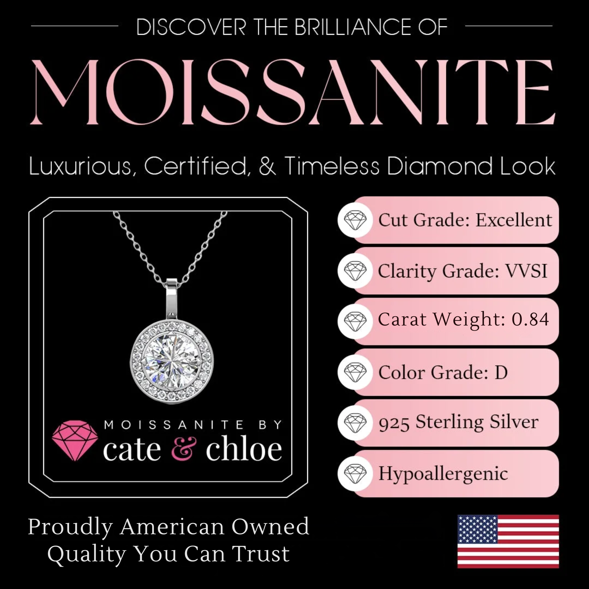 Moissanite by Cate & Chloe Jordan 18k Gold Plated 925 Sterling Silver Necklace 0.95tcw
