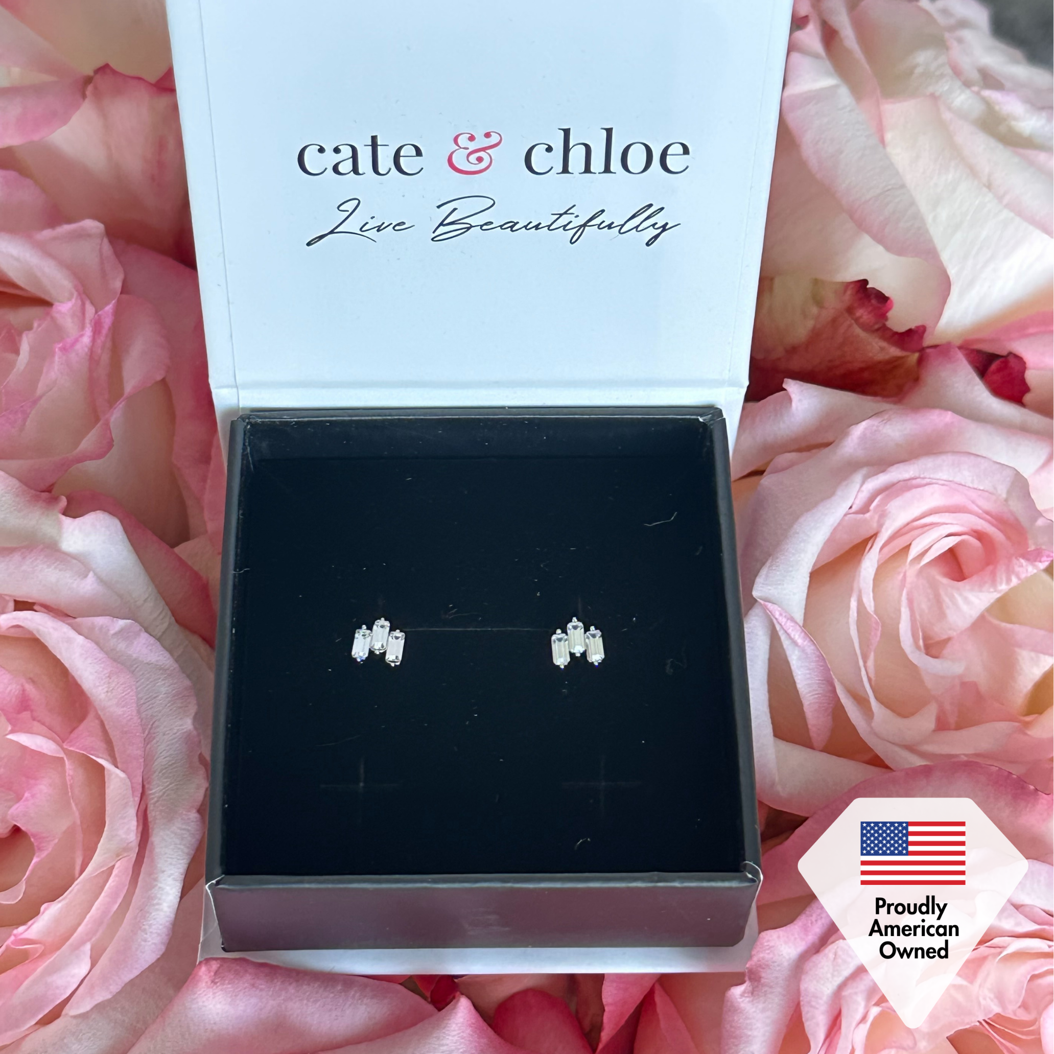 Jovie 18k White Gold Plated 3-Stone Stud Earrings with Swarovski Crystals