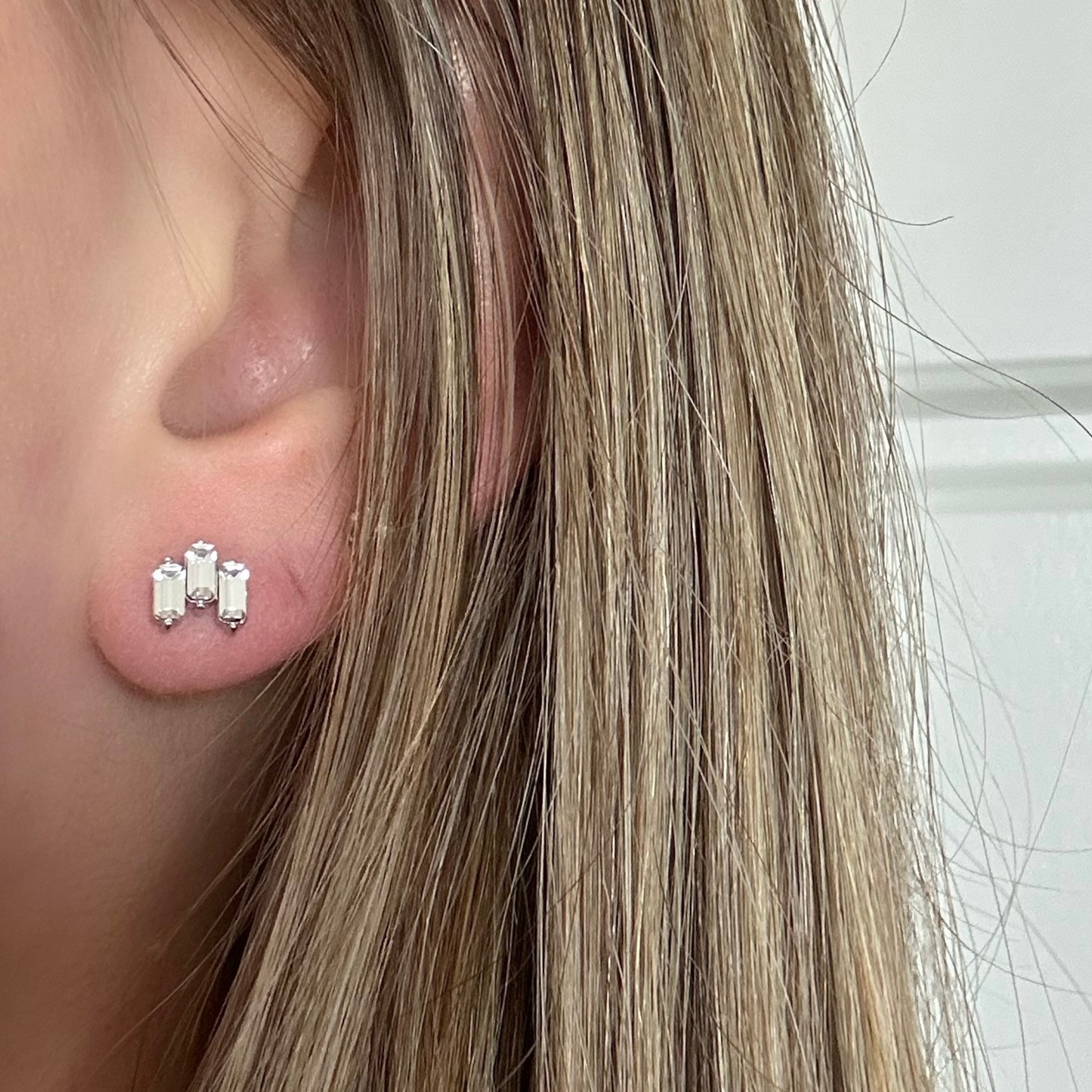 Jovie 18k White Gold Plated 3-Stone Stud Earrings with Swarovski Crystals - FAB FAV
