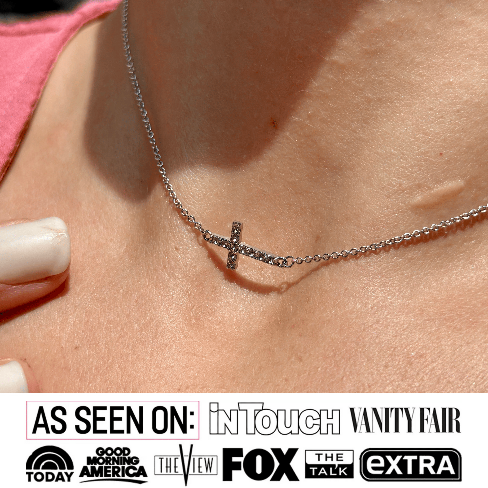 Joy 18k White Gold Plated Cross Necklace & Blessed by Faith Pink Envelope Card