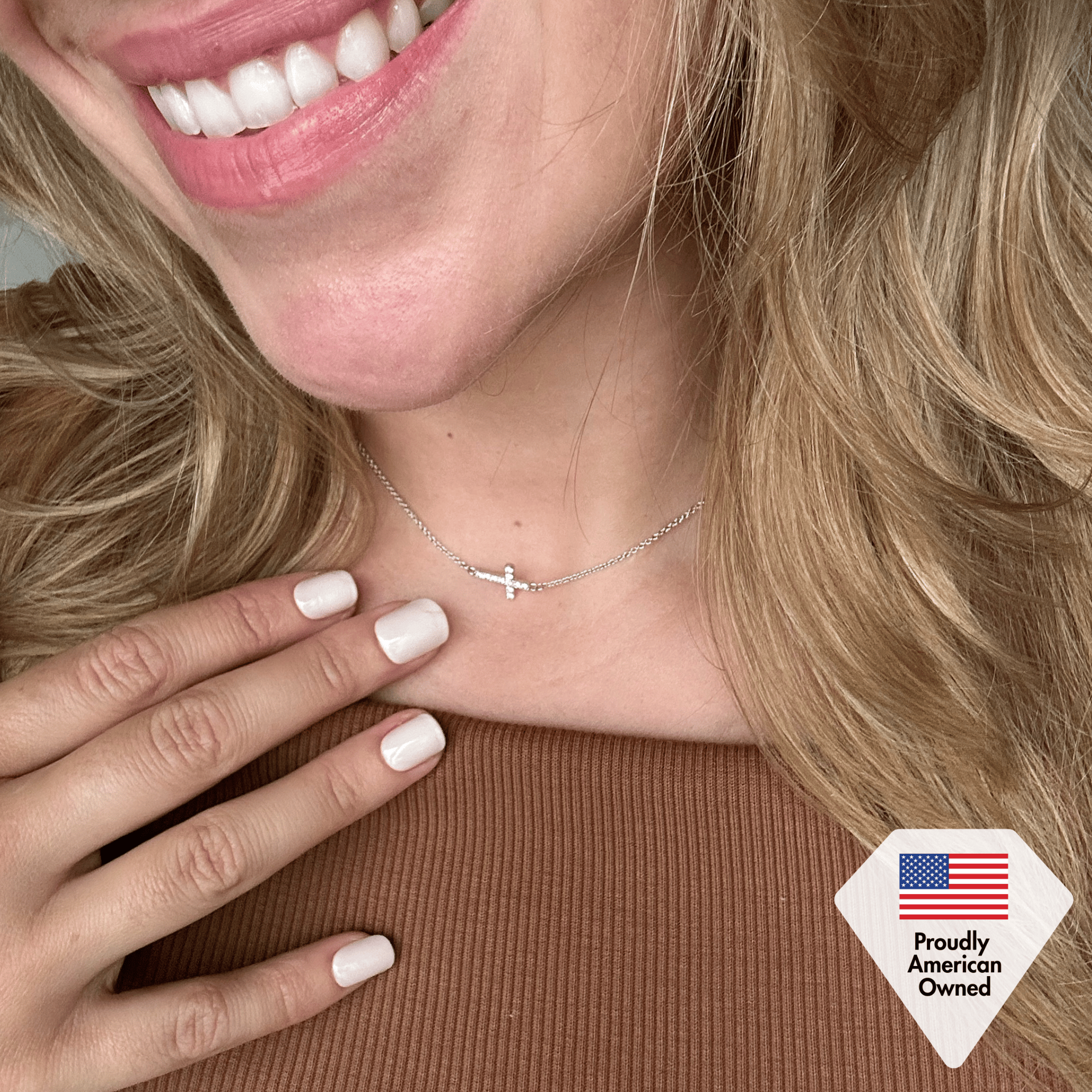 Joy 18k White Gold Plated Cross Pendant Necklace with Swarovski Crystals