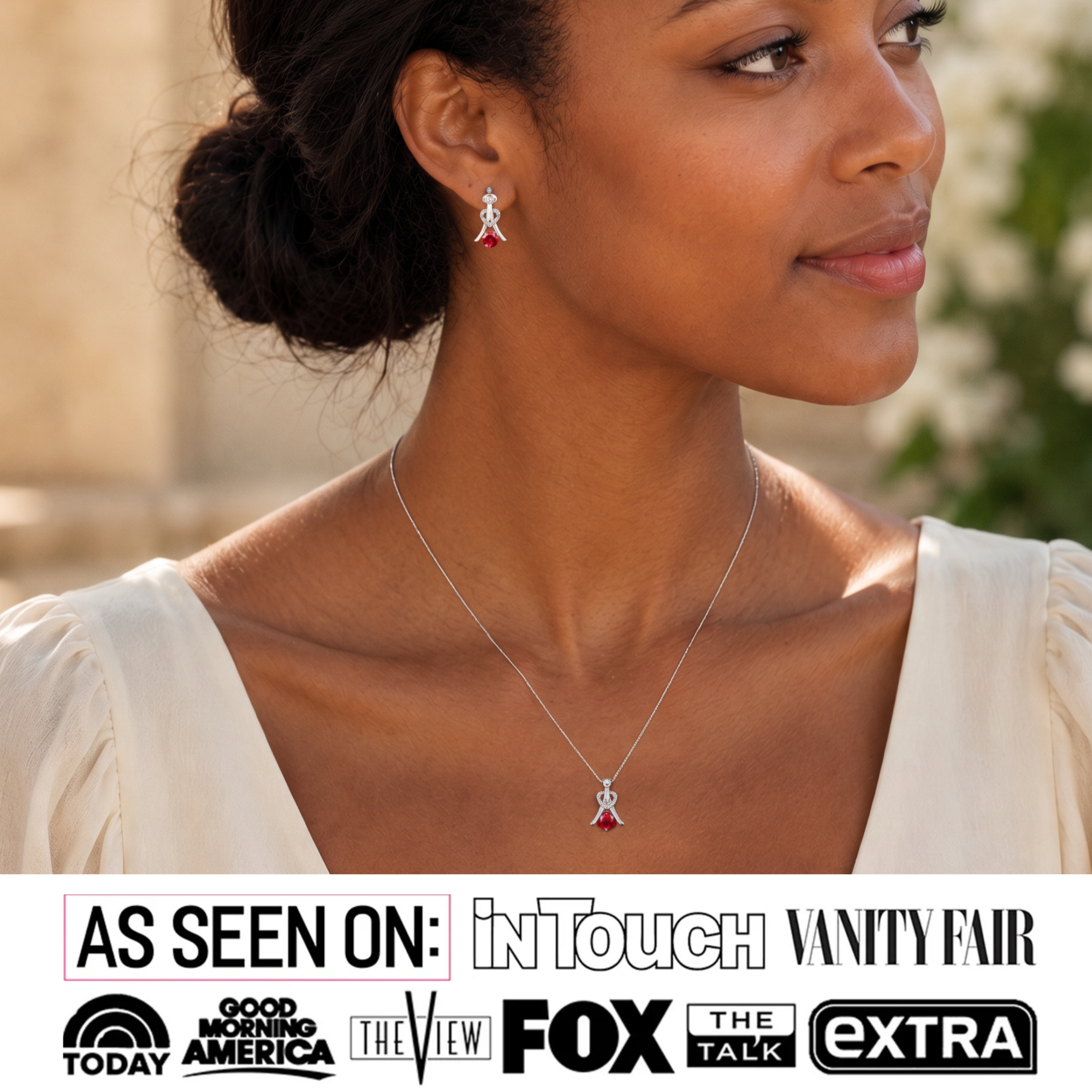 Serenity Birthstone 18k White Gold Plated Drop Earrings and Necklace Set with Swarovski Crystals