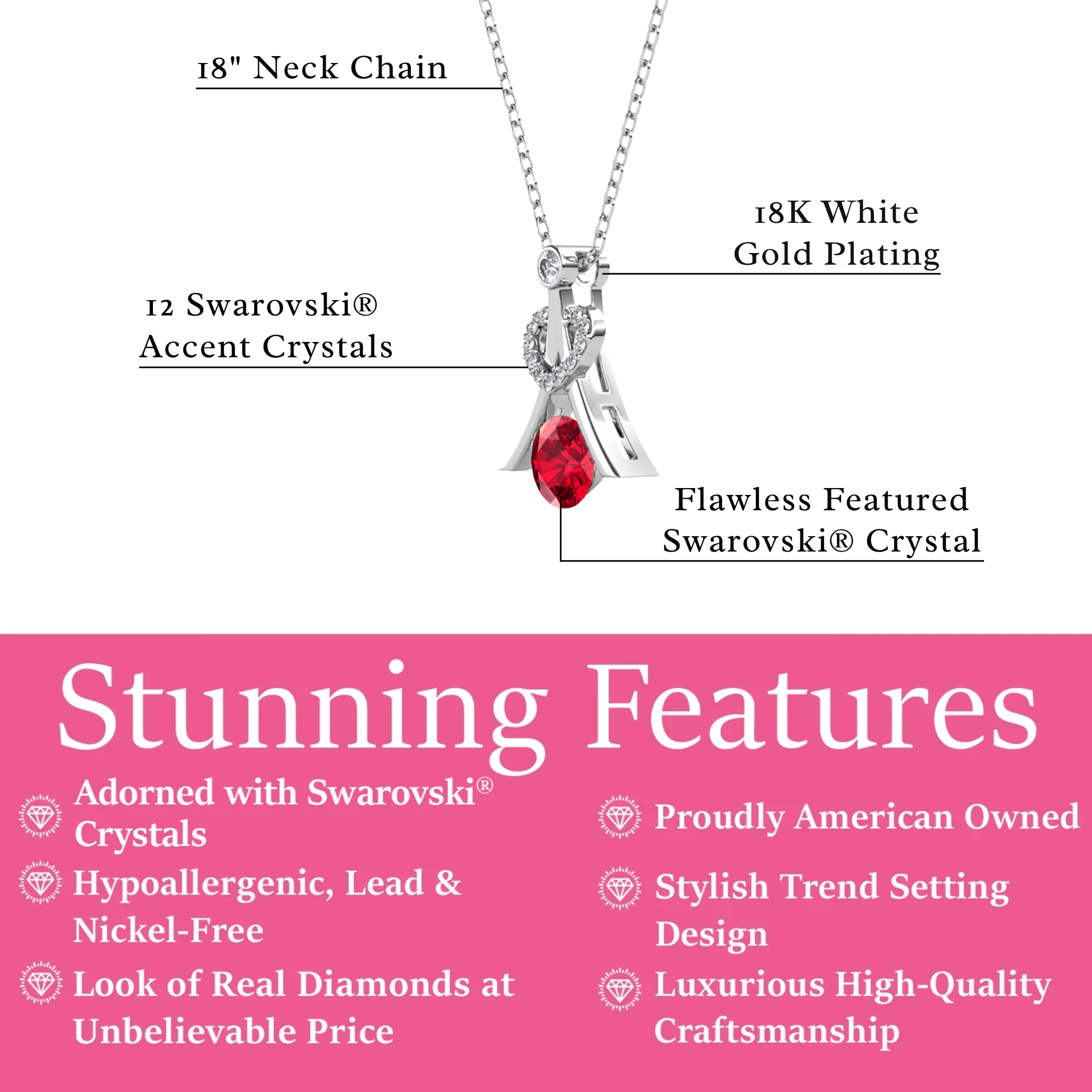 Serenity Birthstone 18k White Gold Plated Necklace with Round Cut Swarovski Crystals