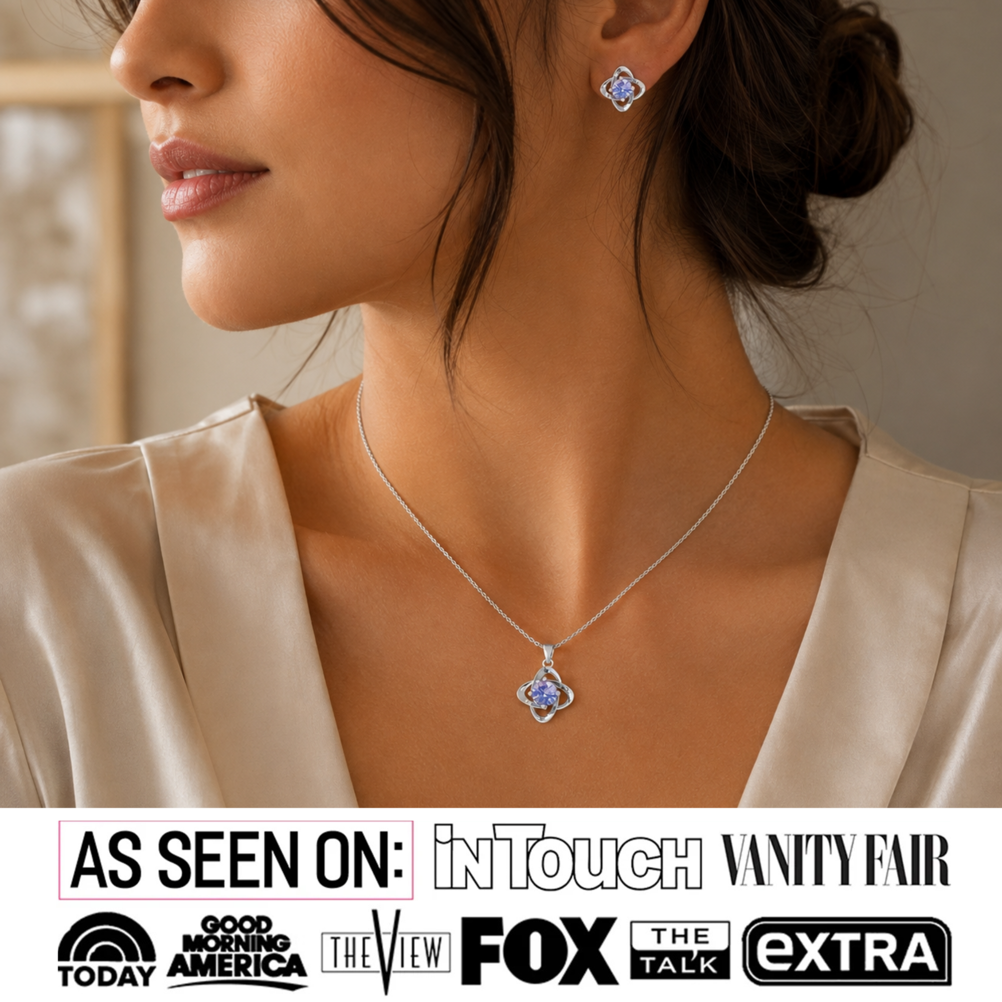 Infinity Birthstone 18k White Gold Plated Stud Earrings and Necklace Set with Swarovski Crystals