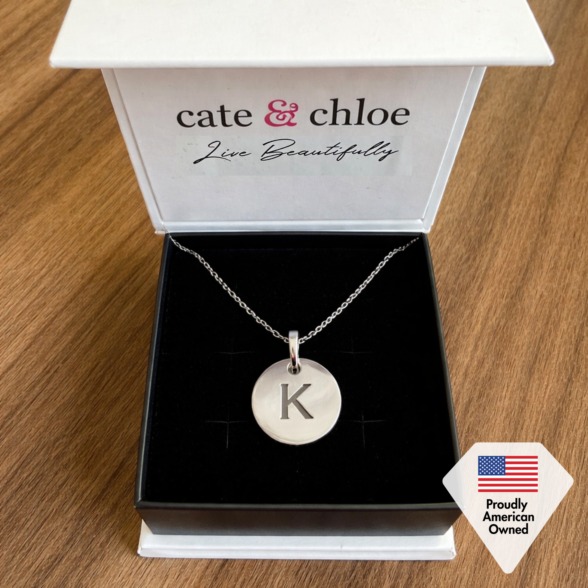 Summer Collection 18k White Gold Plated Engraved Initial Letter Pendant Necklace