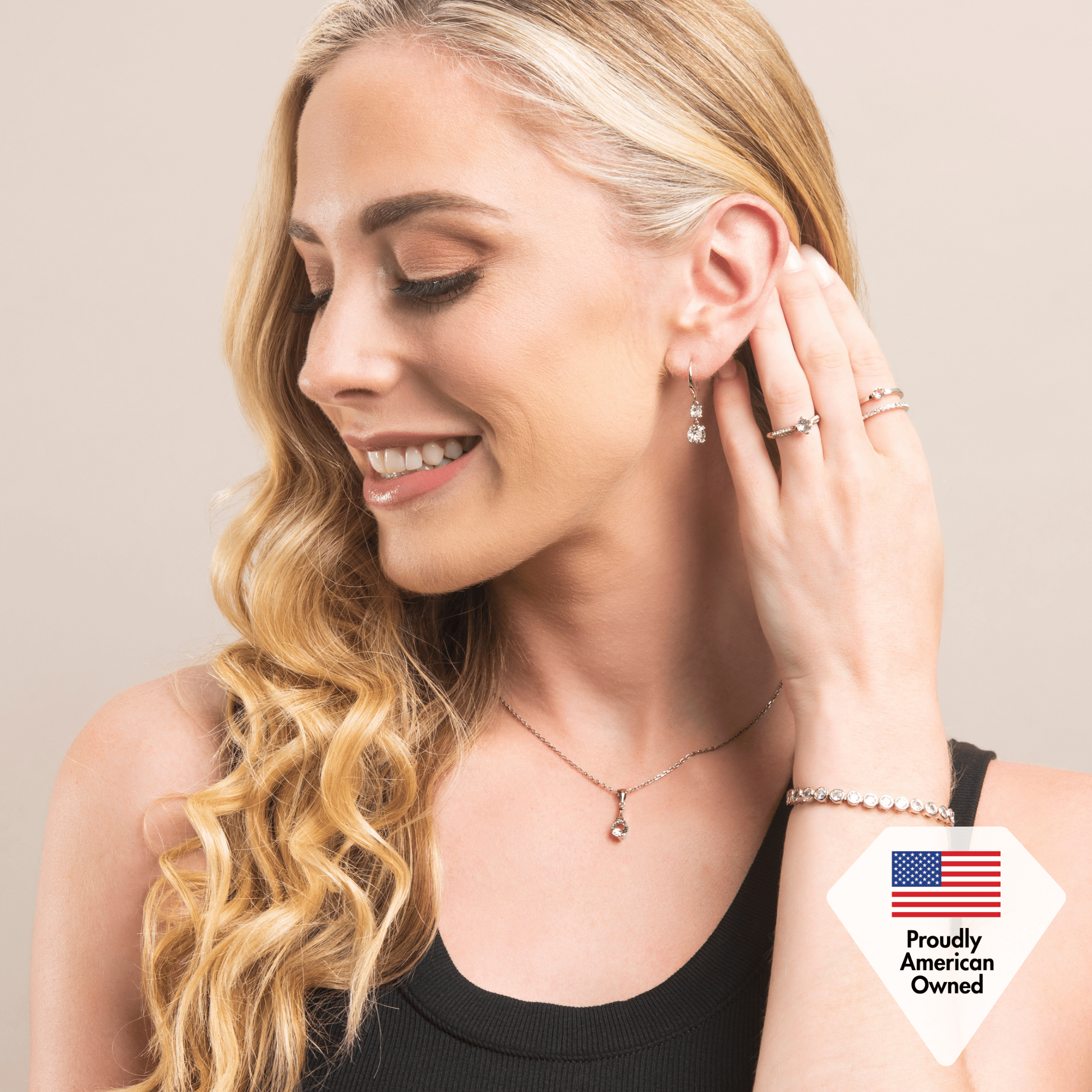 Kadence 18k 白金镀水晶吊坠耳环