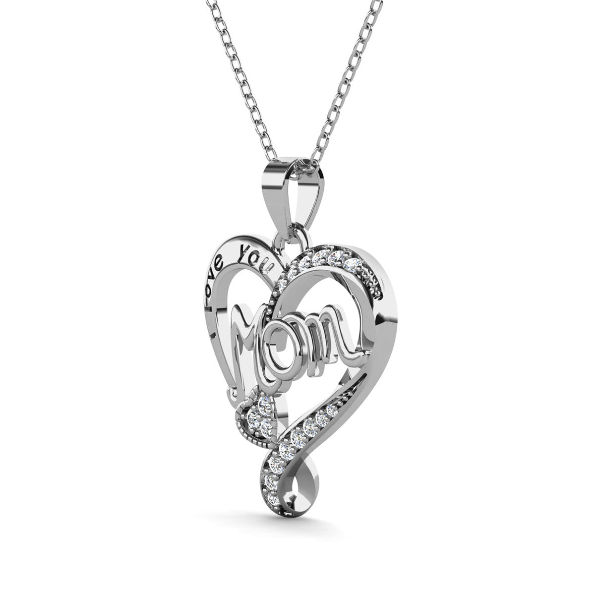 Karina 18k White Gold Plated Mom Heart Pendant Necklace with Swarovski Crystals